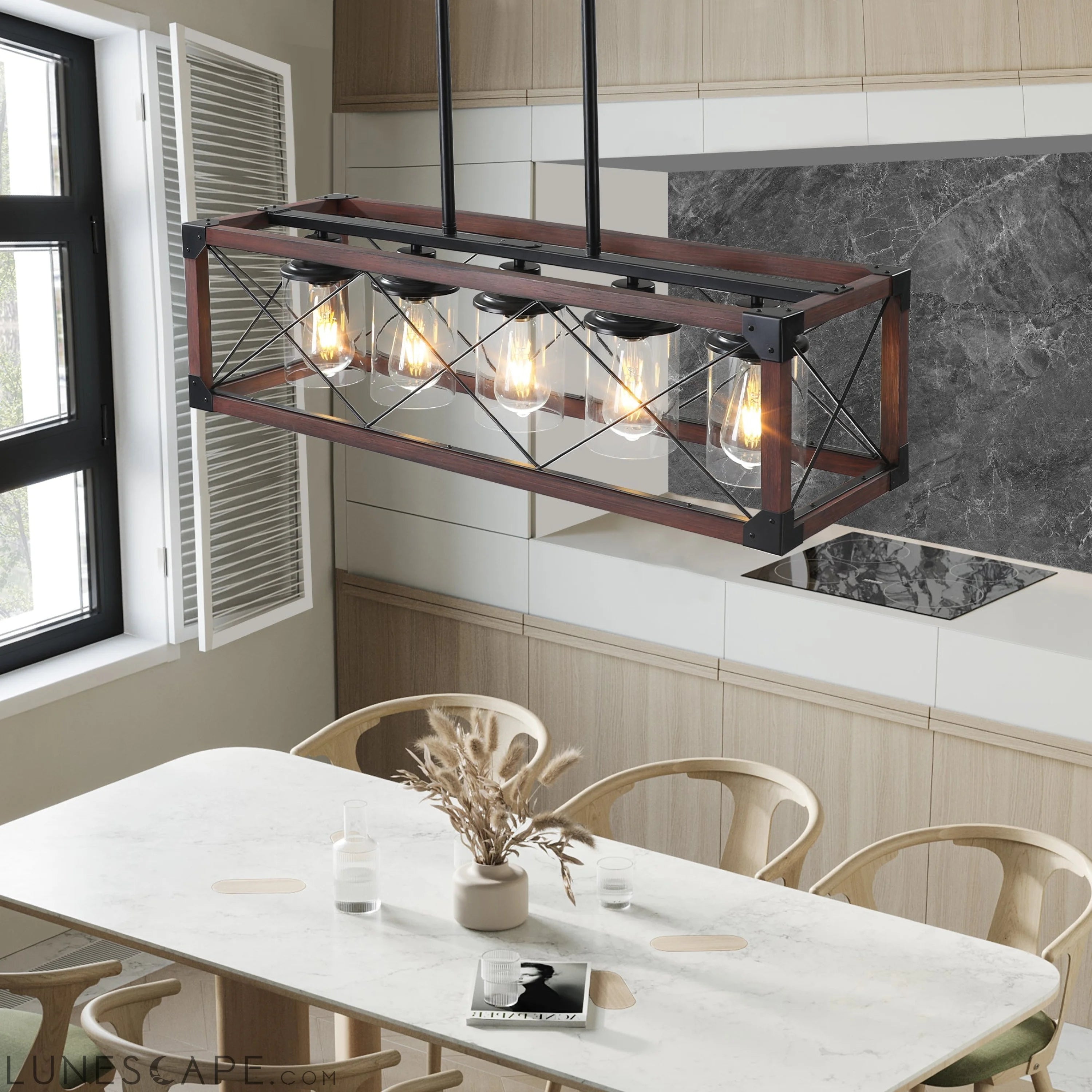 5-Light Retro Farmhouse Pendant Chandelier LUNESCAPE