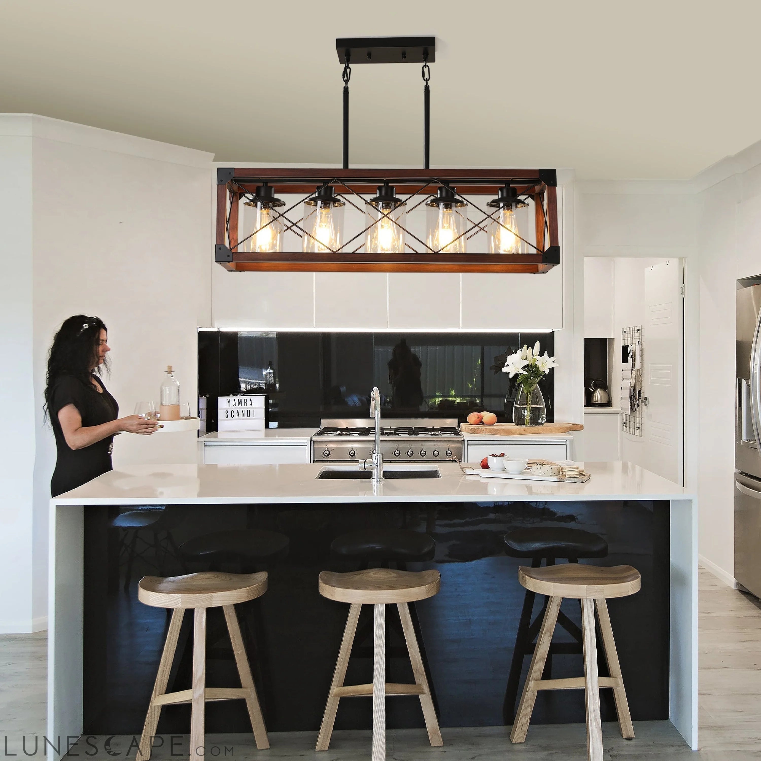 5-Light Retro Farmhouse Pendant Chandelier LUNESCAPE