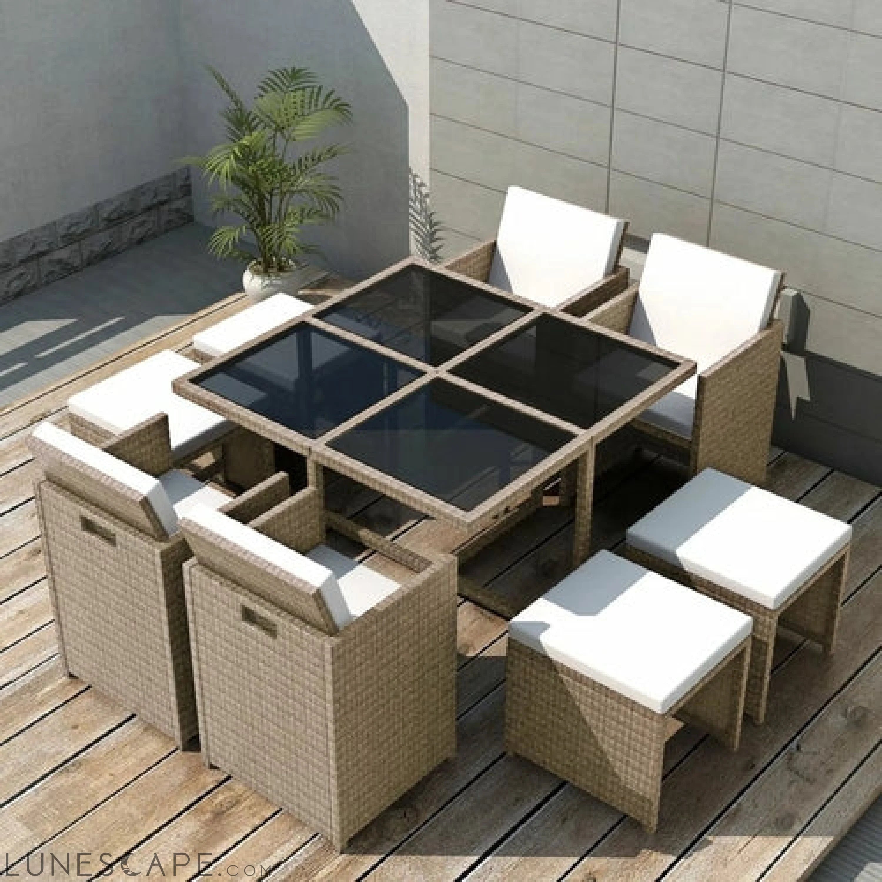 5 Piece Outdoor Dining Set with Cushions Poly Rattan Beige LUNESCAPE