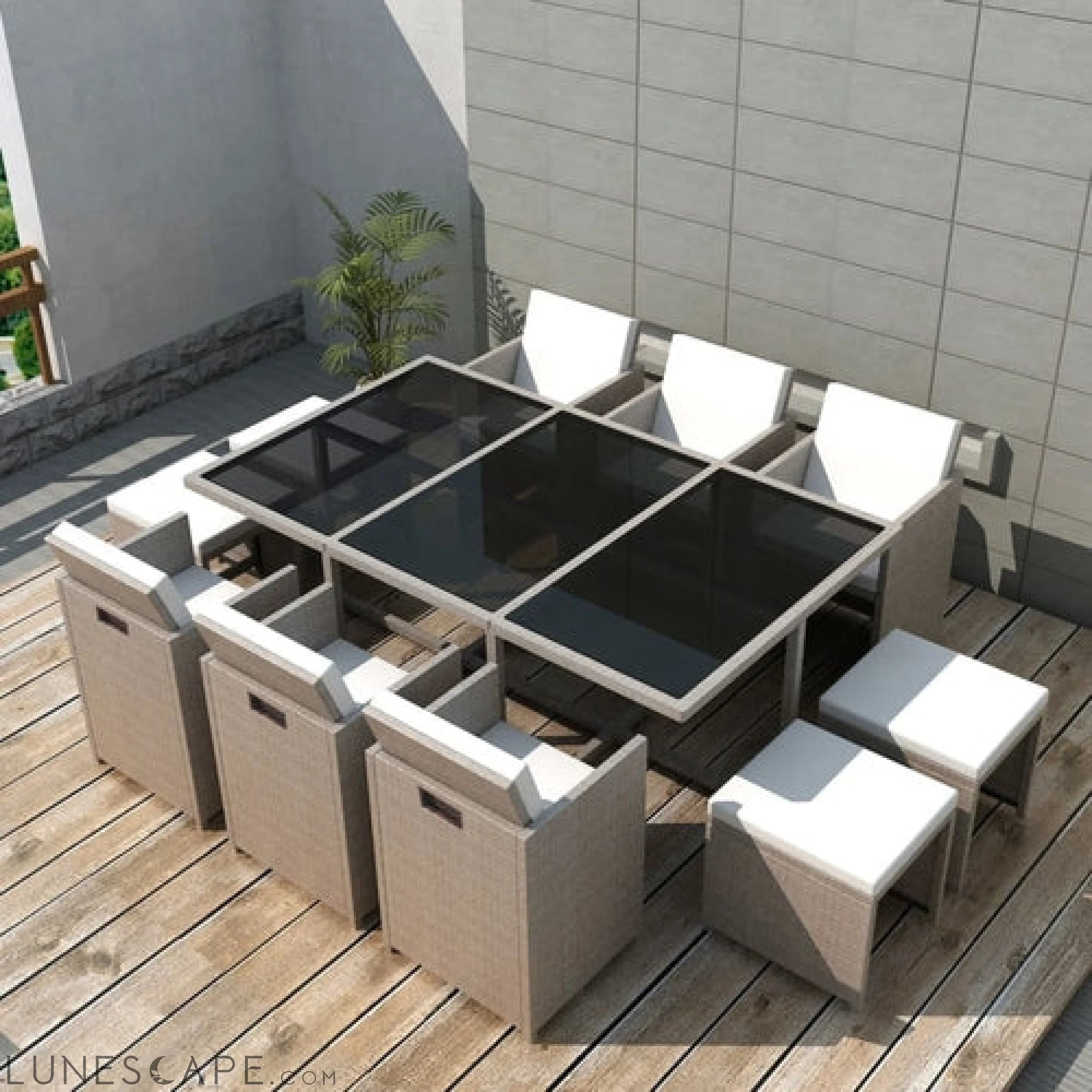 5 Piece Outdoor Dining Set with Cushions Poly Rattan Beige LUNESCAPE