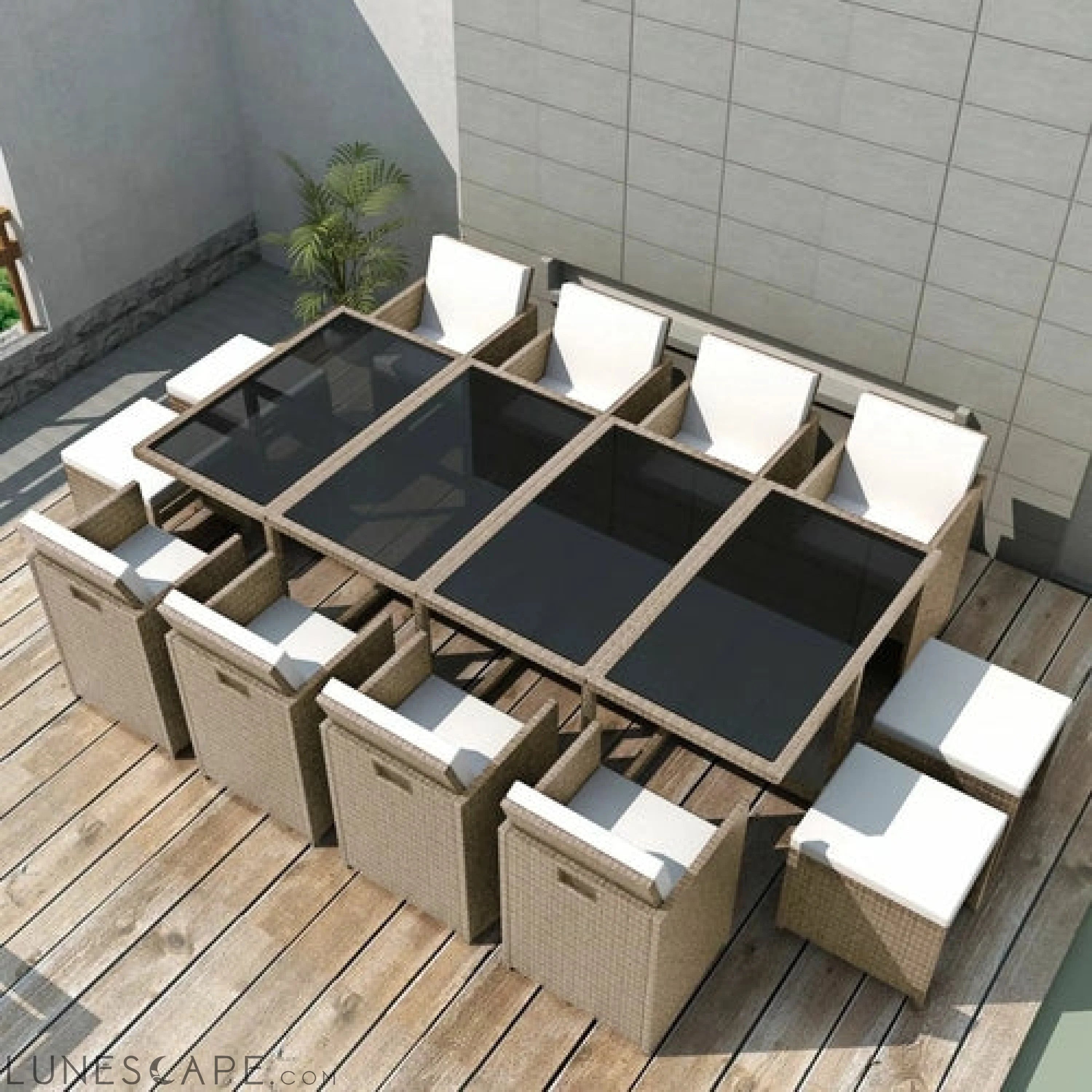 5 Piece Outdoor Dining Set with Cushions Poly Rattan Beige LUNESCAPE