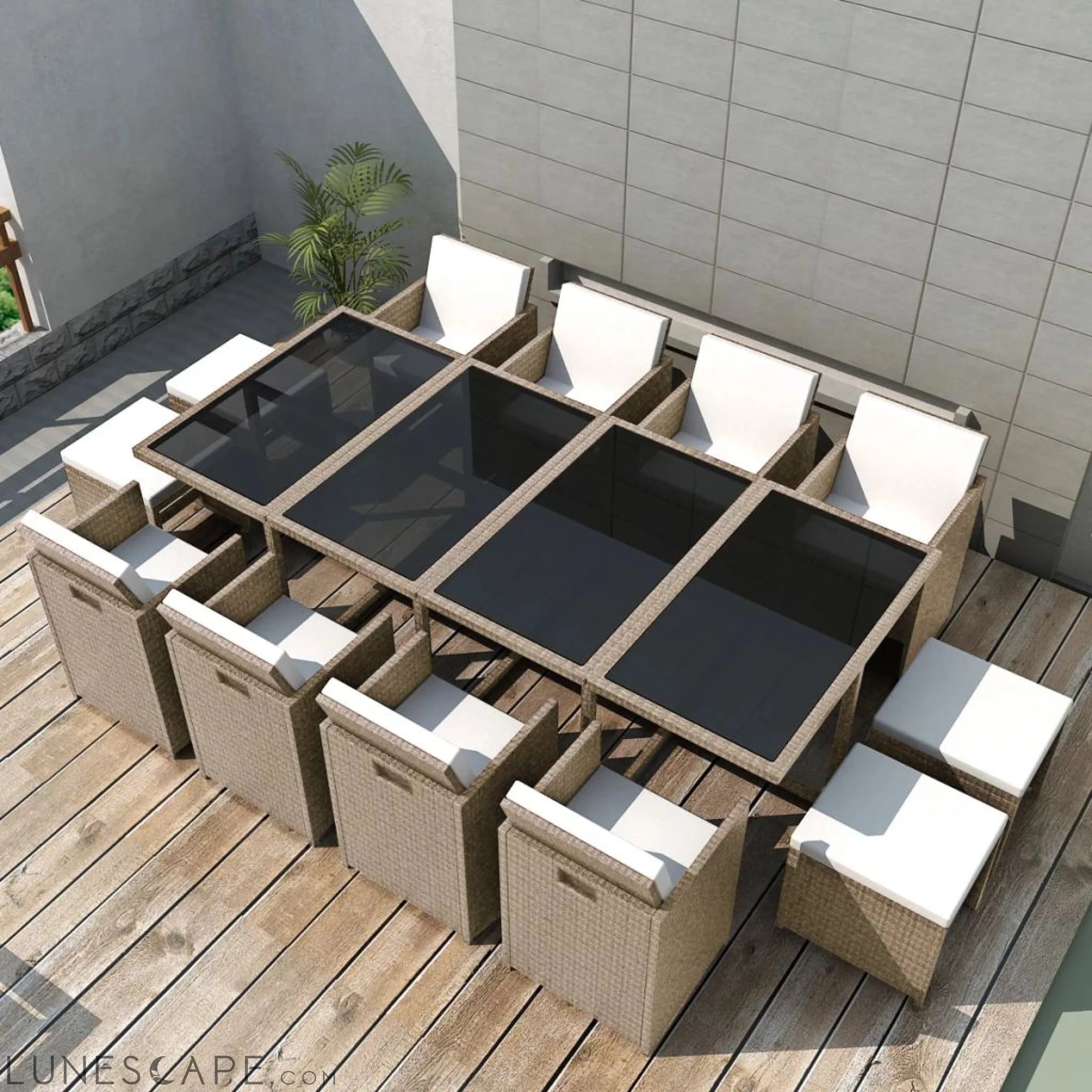 5 Piece Outdoor Dining Set with Cushions Poly Rattan Beige LUNESCAPE