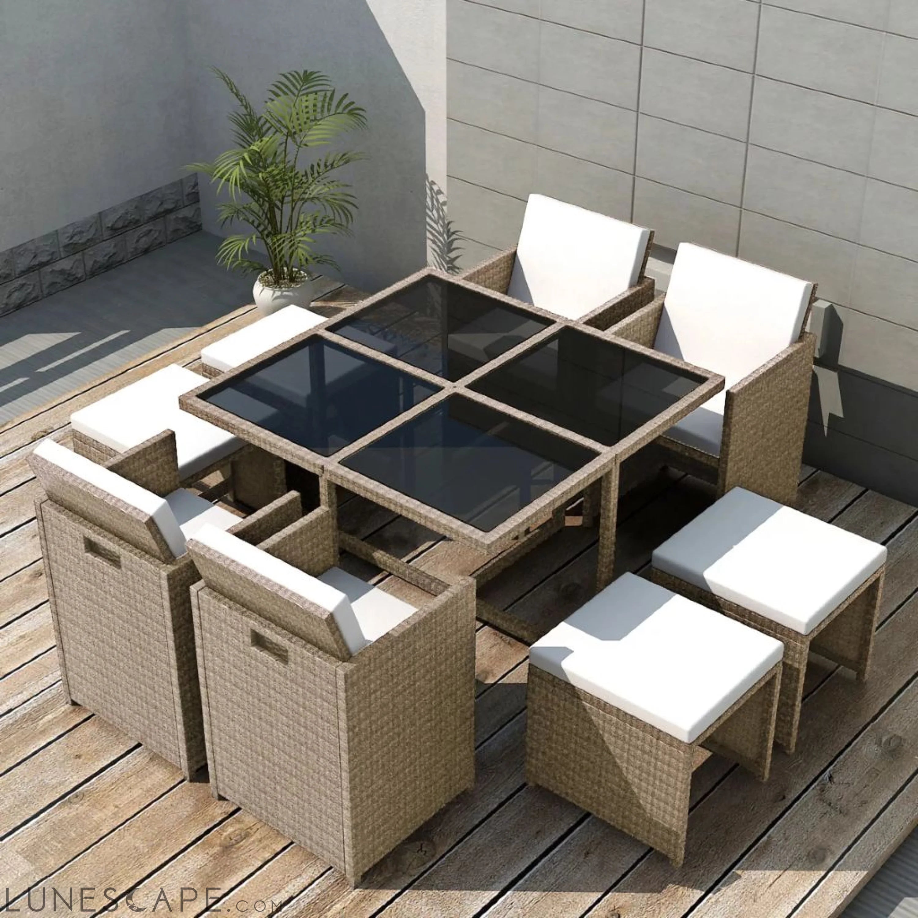 5 Piece Outdoor Dining Set with Cushions Poly Rattan Beige LUNESCAPE