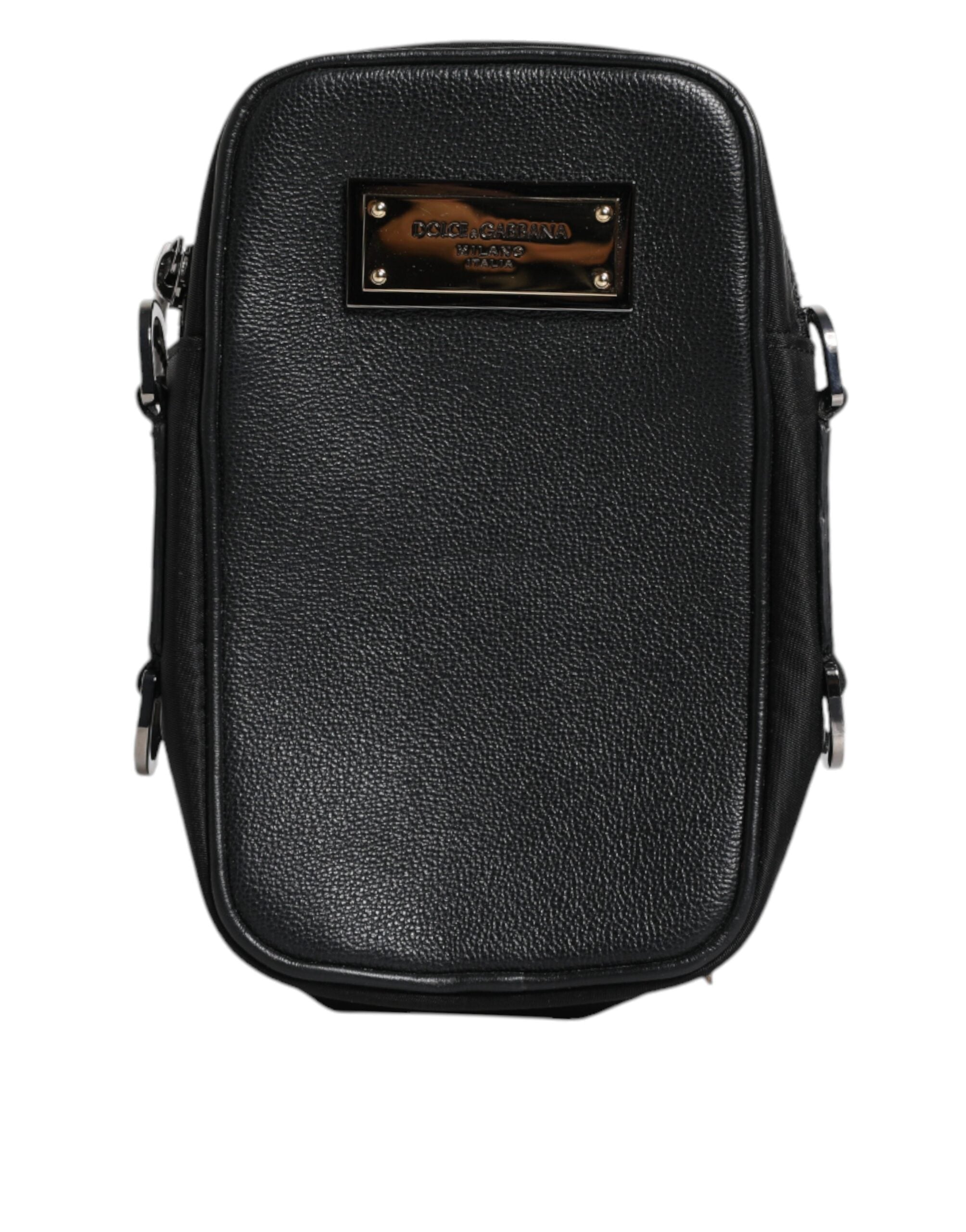 Dolce & Gabbana Black Grain Leather Logo Plaque Clutch Bag LUNESCAPE
