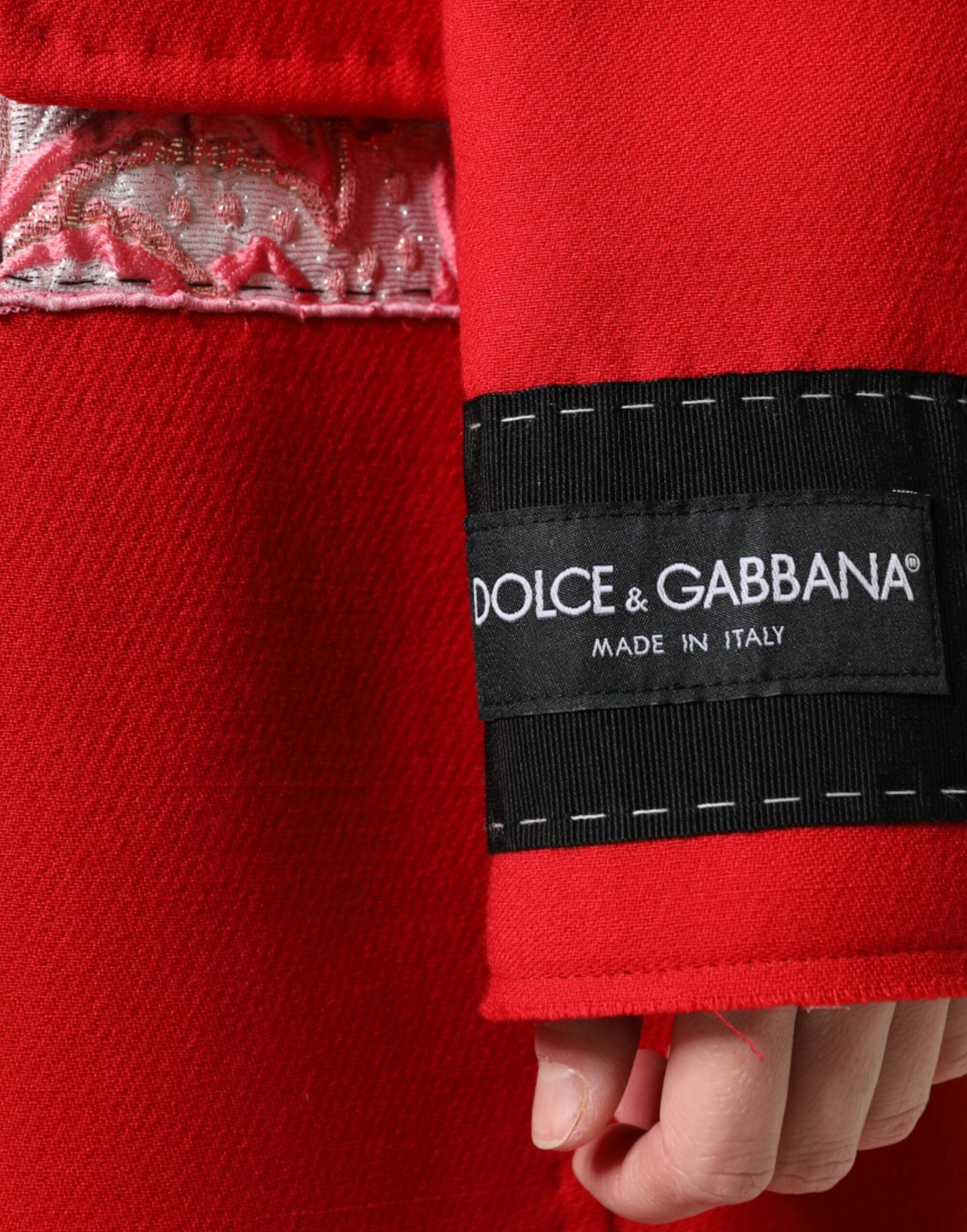 Dolce & Gabbana Red Jacquard Wool Women Trenchcoat Jacket LUNESCAPE