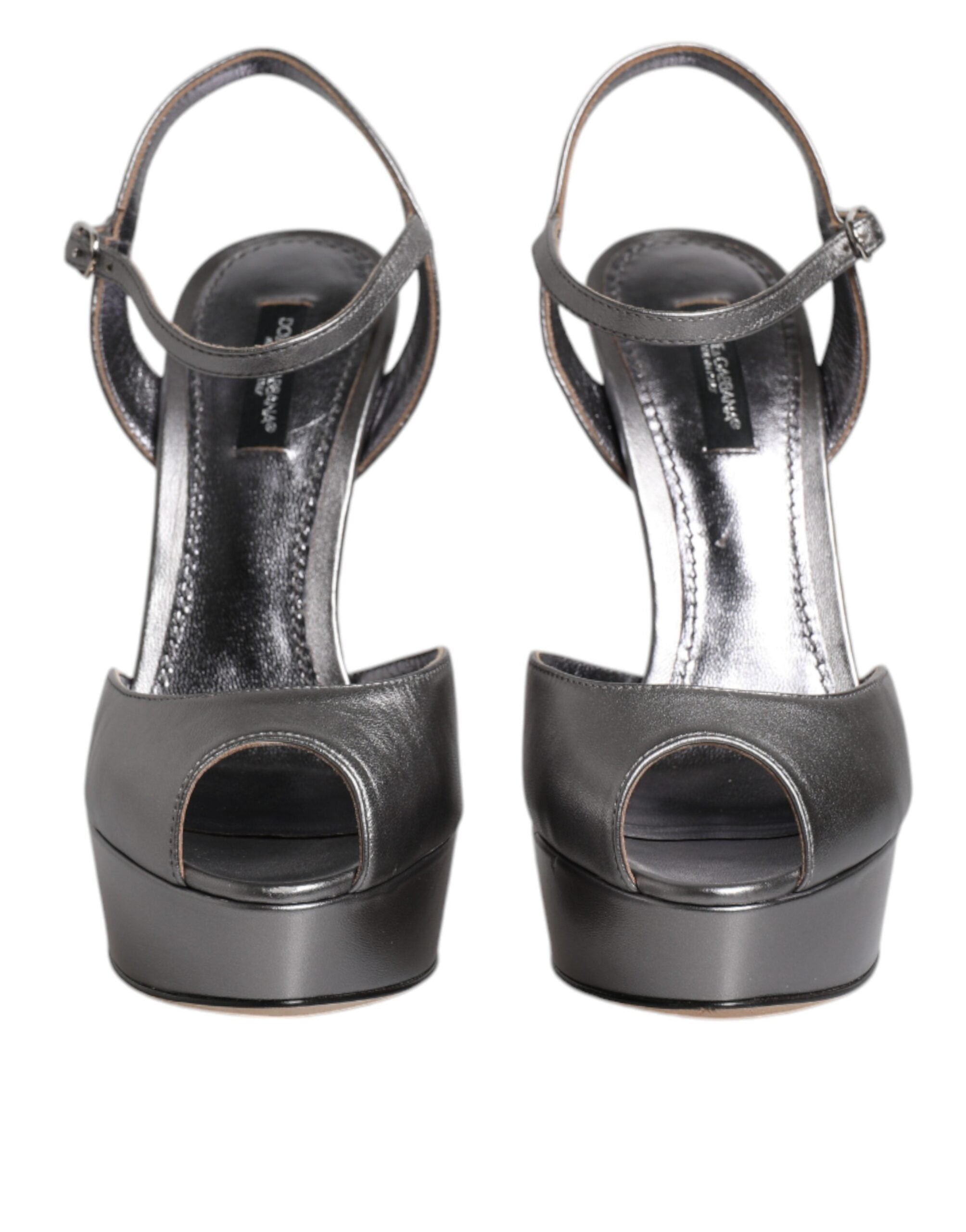 Dolce & Gabbana Silver Leather Platform Heels Sandals Shoes LUNESCAPE