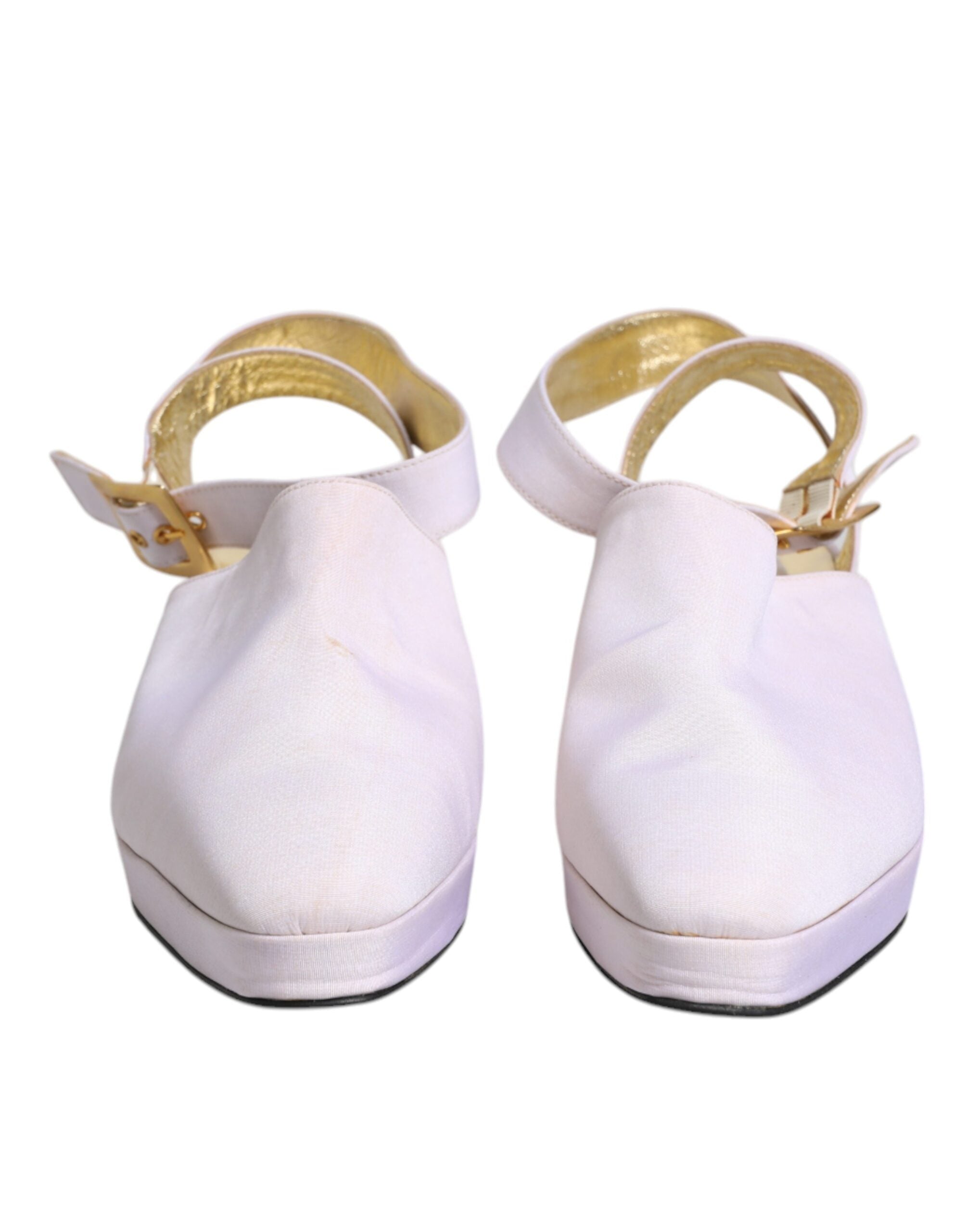 Dolce & Gabbana Off White Block Heel Slingback Sandals Shoes LUNESCAPE