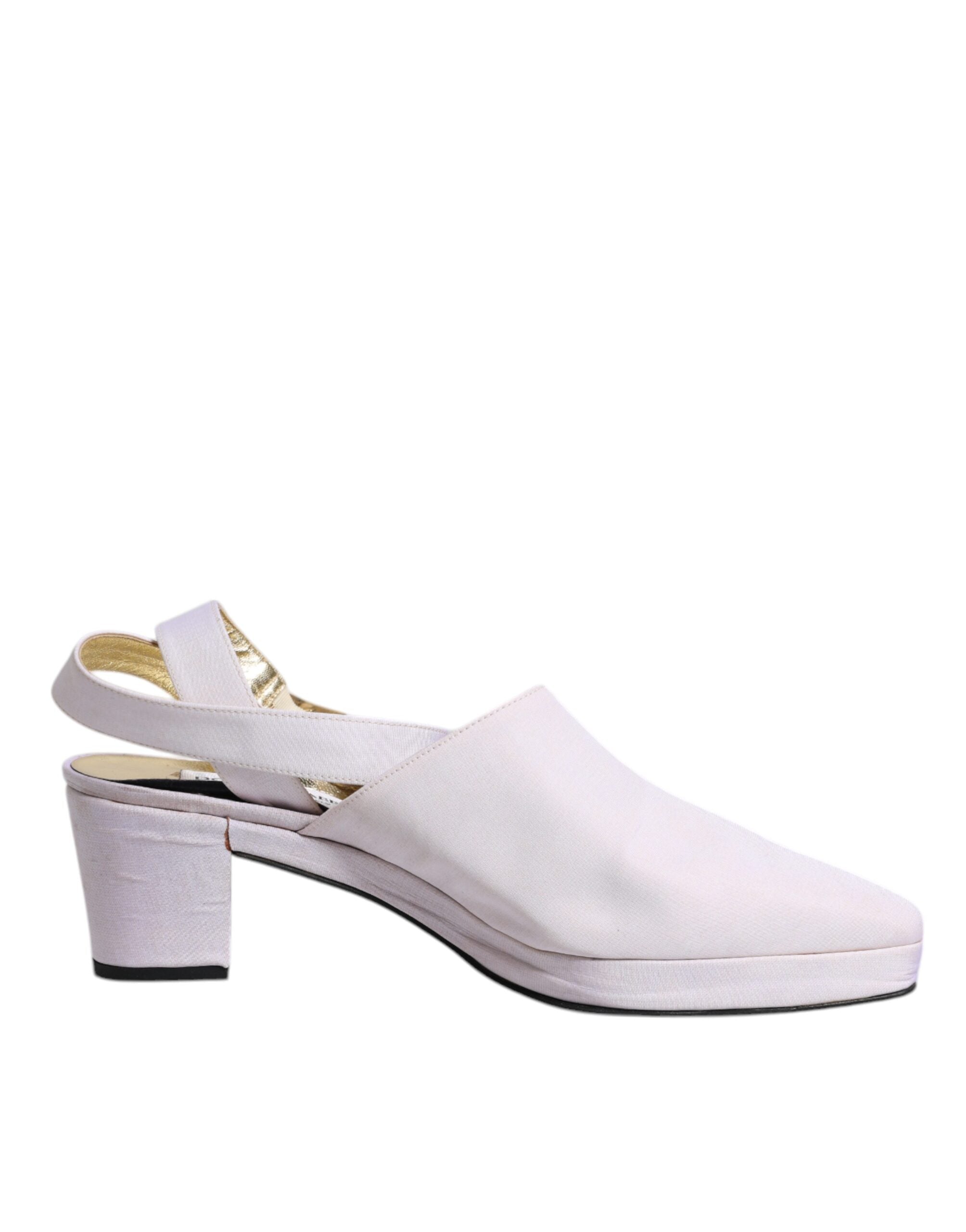 Dolce & Gabbana Off White Block Heel Slingback Sandals Shoes LUNESCAPE