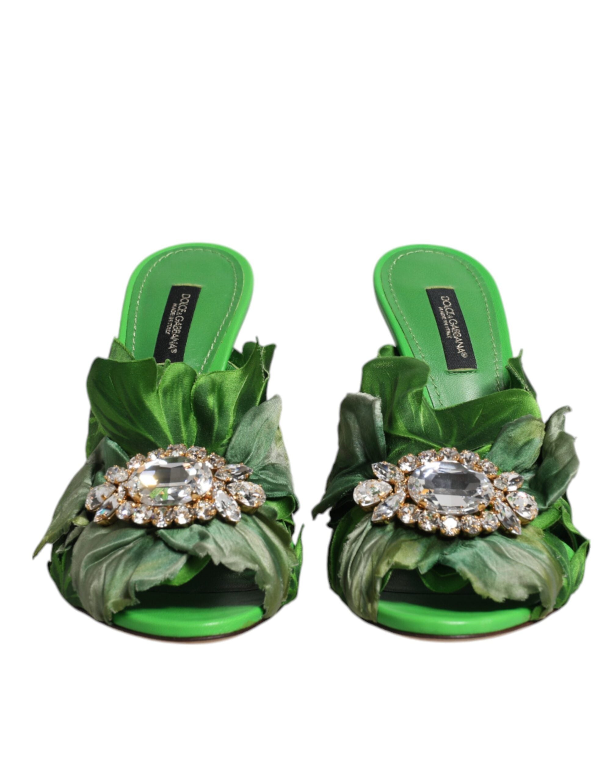 Dolce & Gabbana Green Crystal Slides KEIRA Sandal Shoes LUNESCAPE