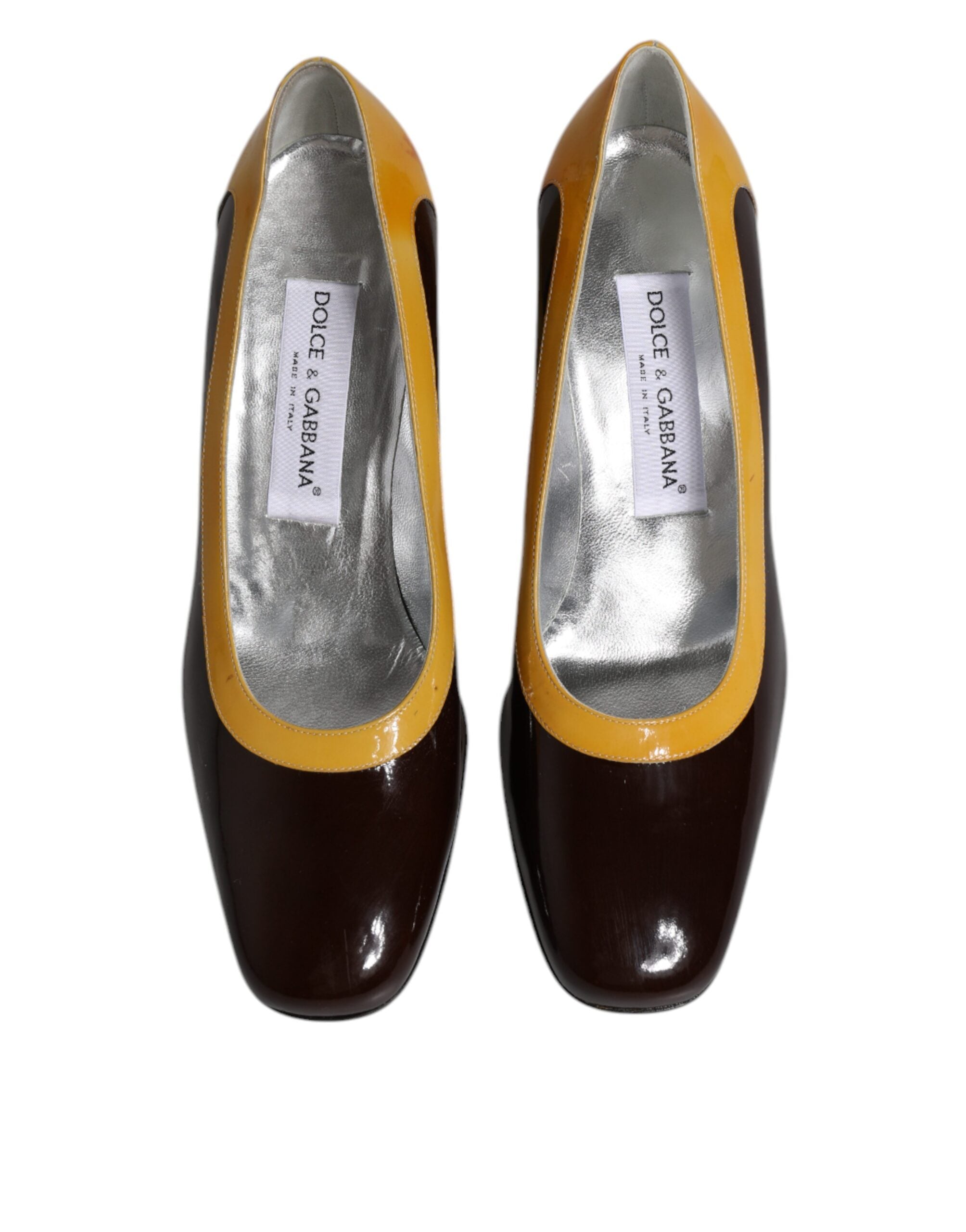 Dolce & Gabbana Yellow Brown Leather Block Heel Pumps Shoes LUNESCAPE
