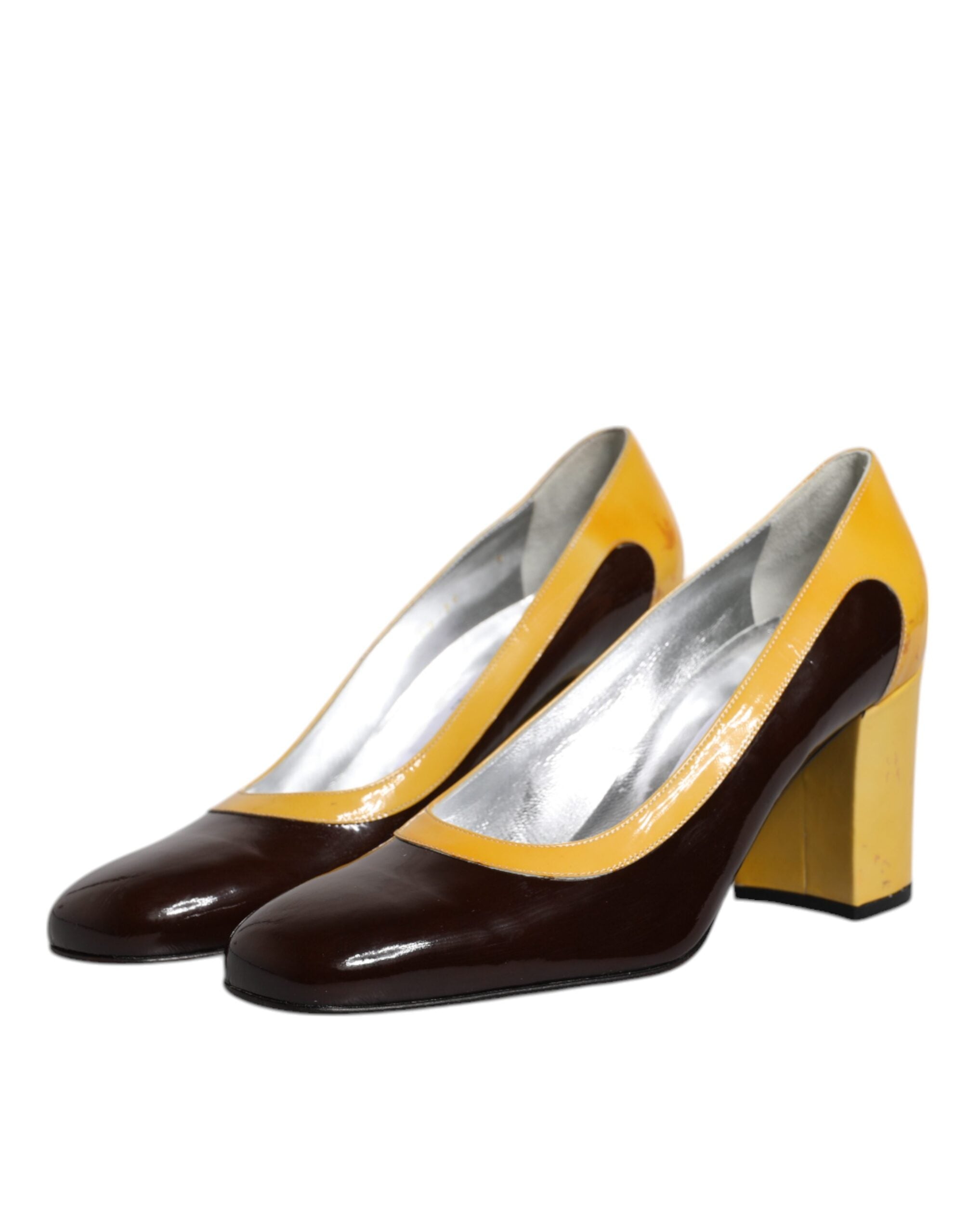 Dolce & Gabbana Yellow Brown Leather Block Heel Pumps Shoes LUNESCAPE