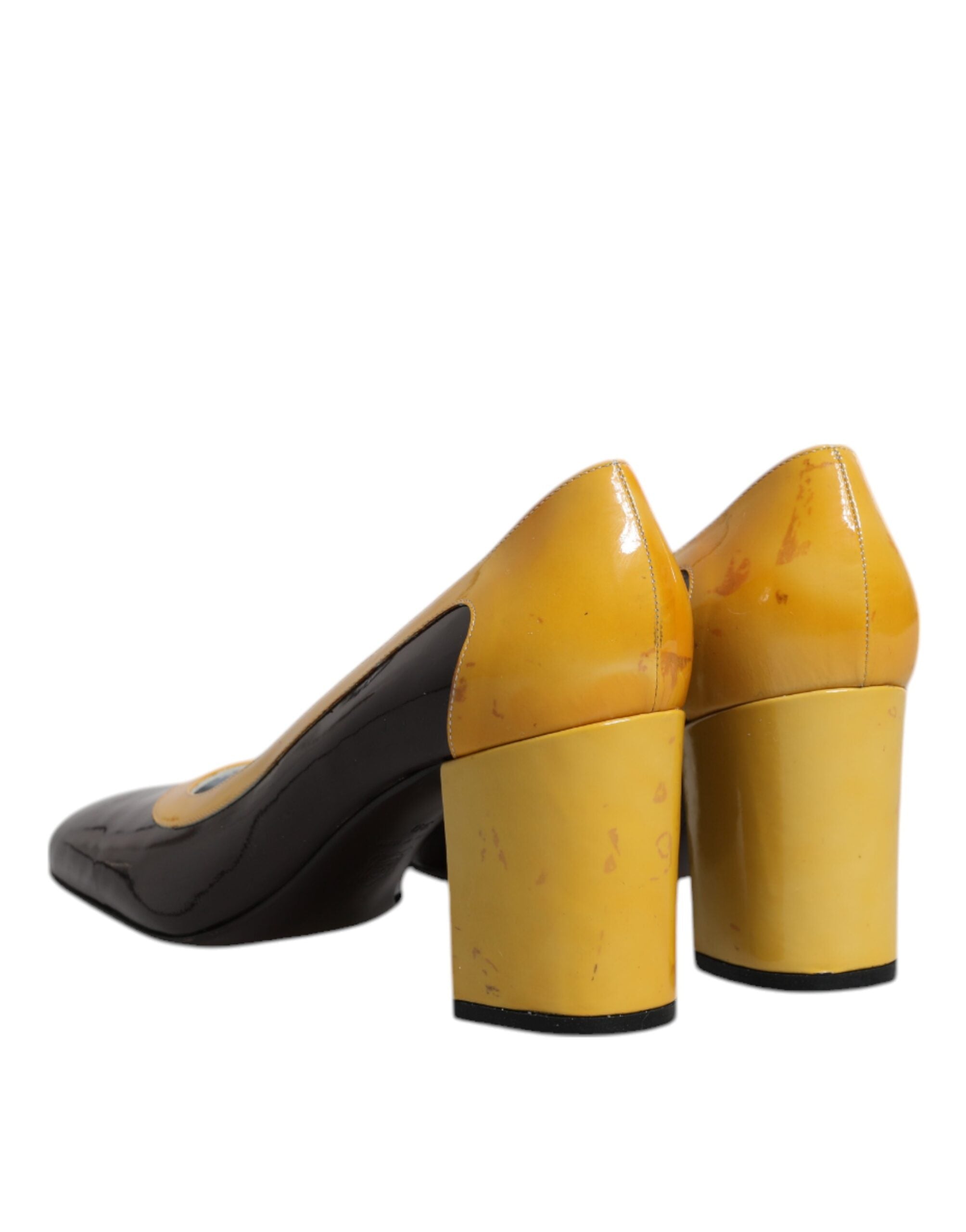 Dolce & Gabbana Yellow Brown Leather Block Heel Pumps Shoes LUNESCAPE