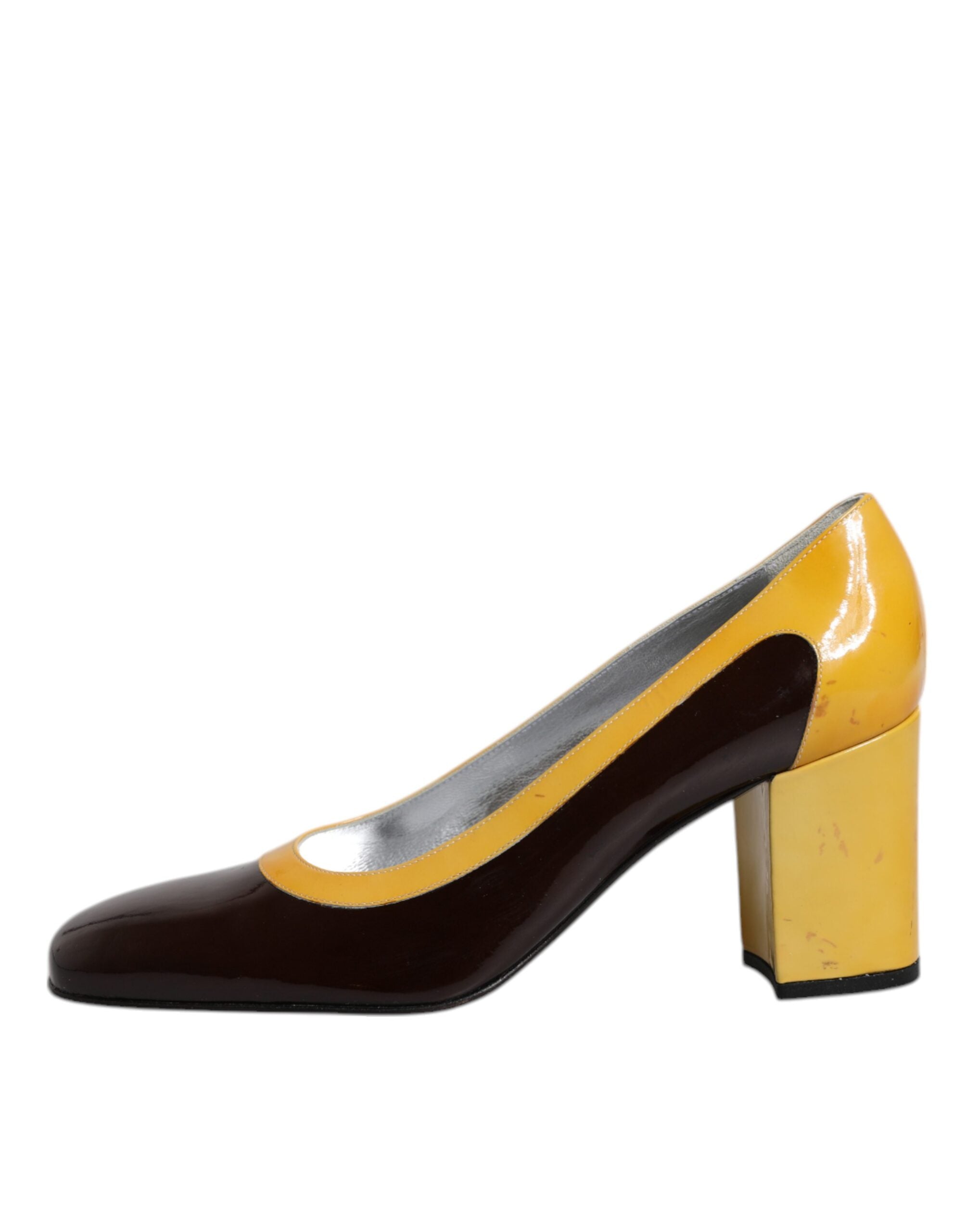 Dolce & Gabbana Yellow Brown Leather Block Heel Pumps Shoes LUNESCAPE