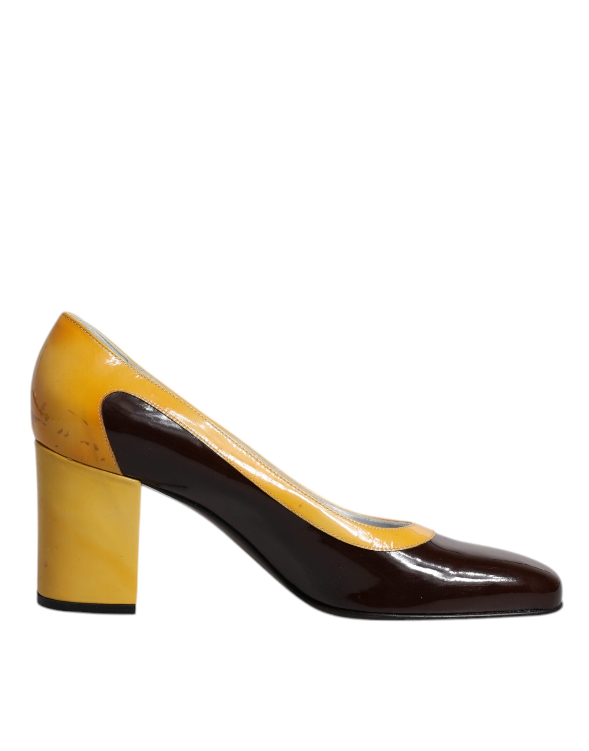 Dolce & Gabbana Yellow Brown Leather Block Heel Pumps Shoes LUNESCAPE