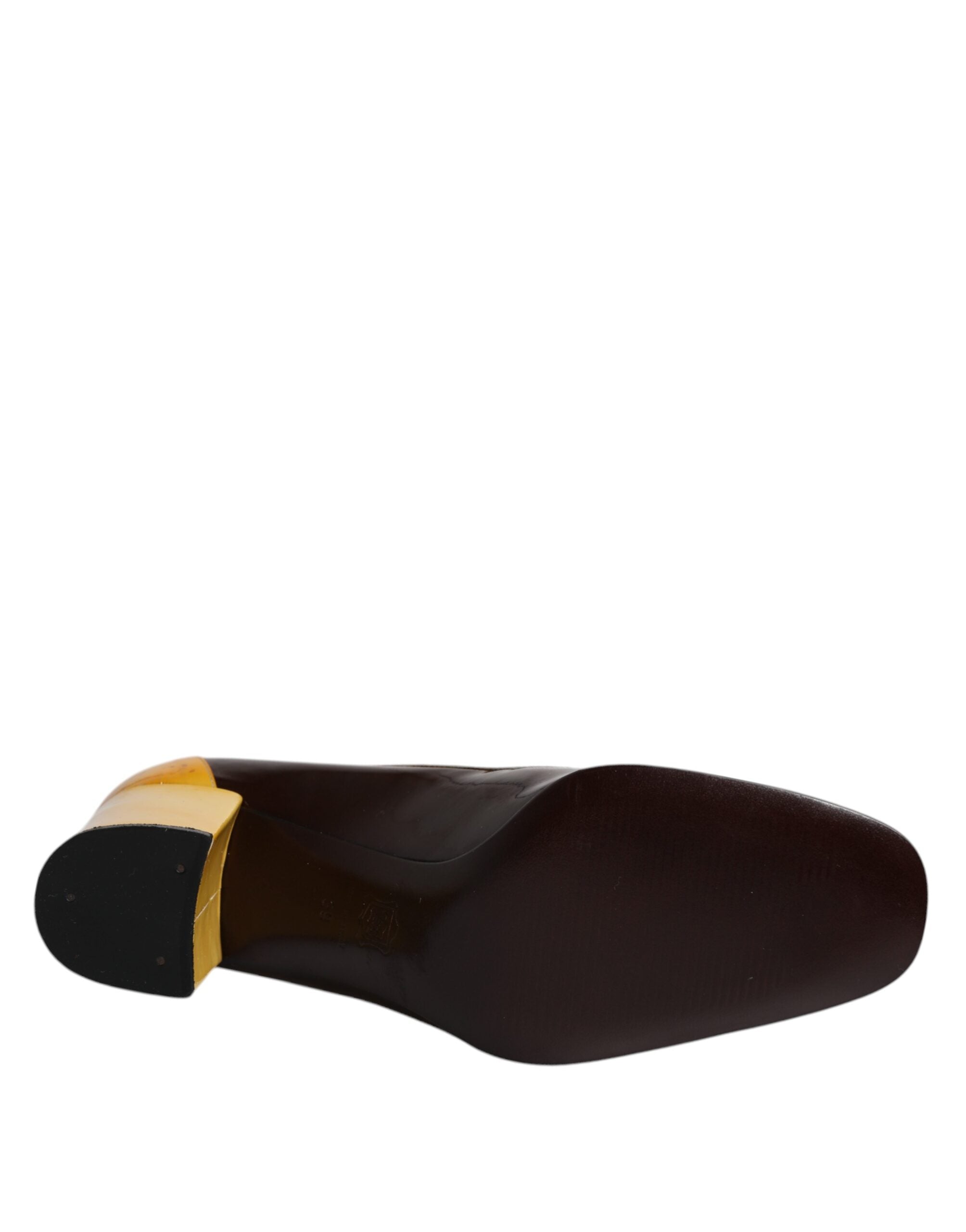 Dolce & Gabbana Yellow Brown Leather Block Heel Pumps Shoes LUNESCAPE