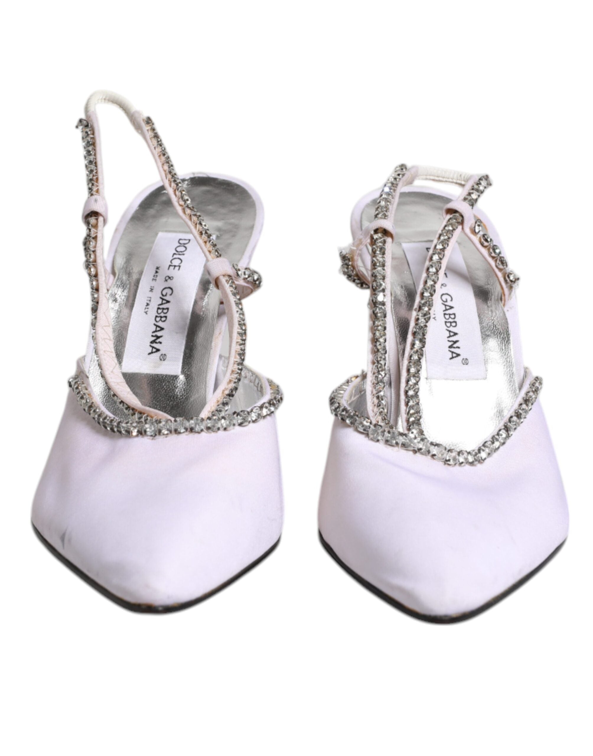 Dolce & Gabbana White Strass Crystal Slingbacks Pumps Shoes LUNESCAPE
