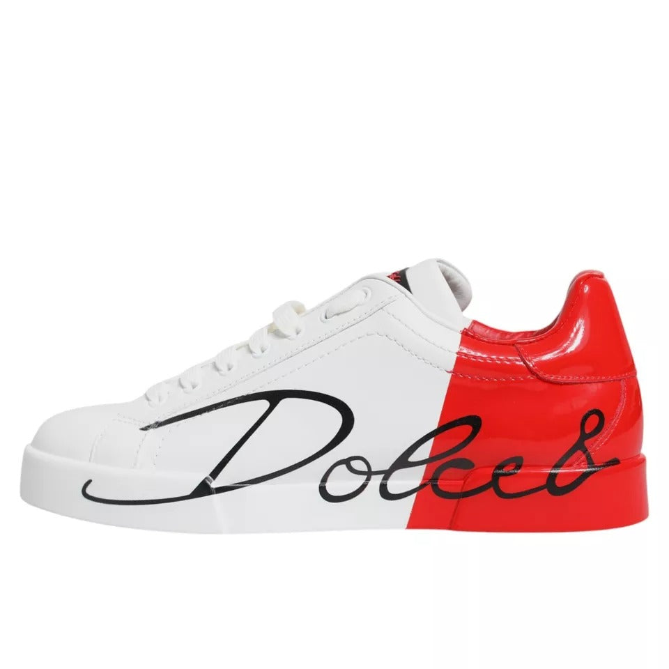 Dolce & Gabbana White Red Portofino Low Top Sneakers Shoes LUNESCAPE