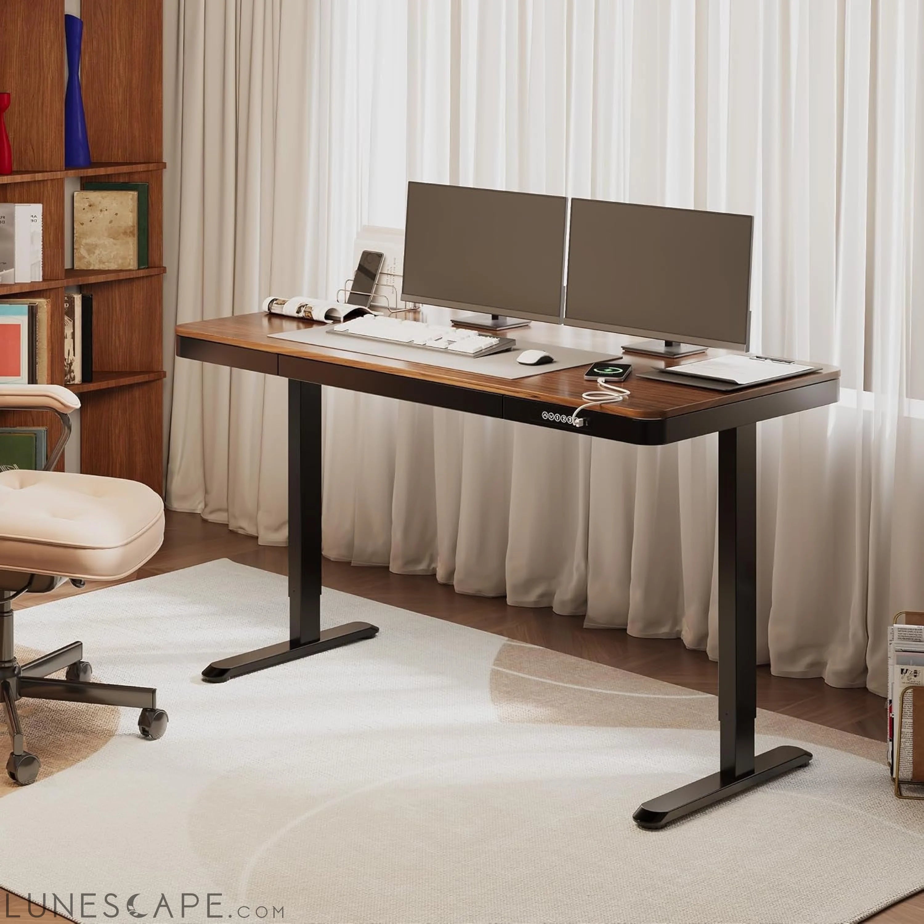 55" Electric Standing Desk with Drawers, Quick Assembly Home Office LUNESCAPE