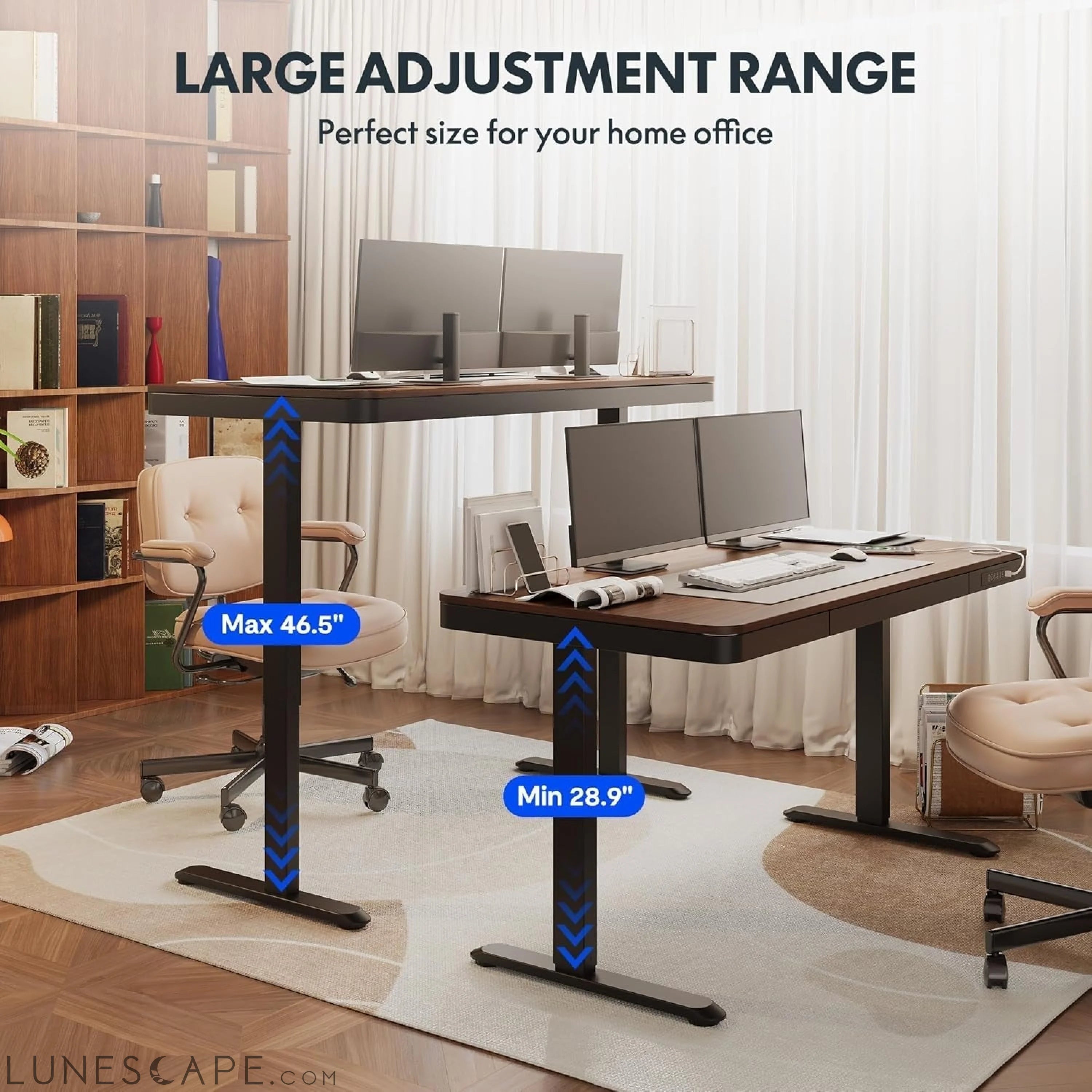 55" Electric Standing Desk with Drawers, Quick Assembly Home Office LUNESCAPE