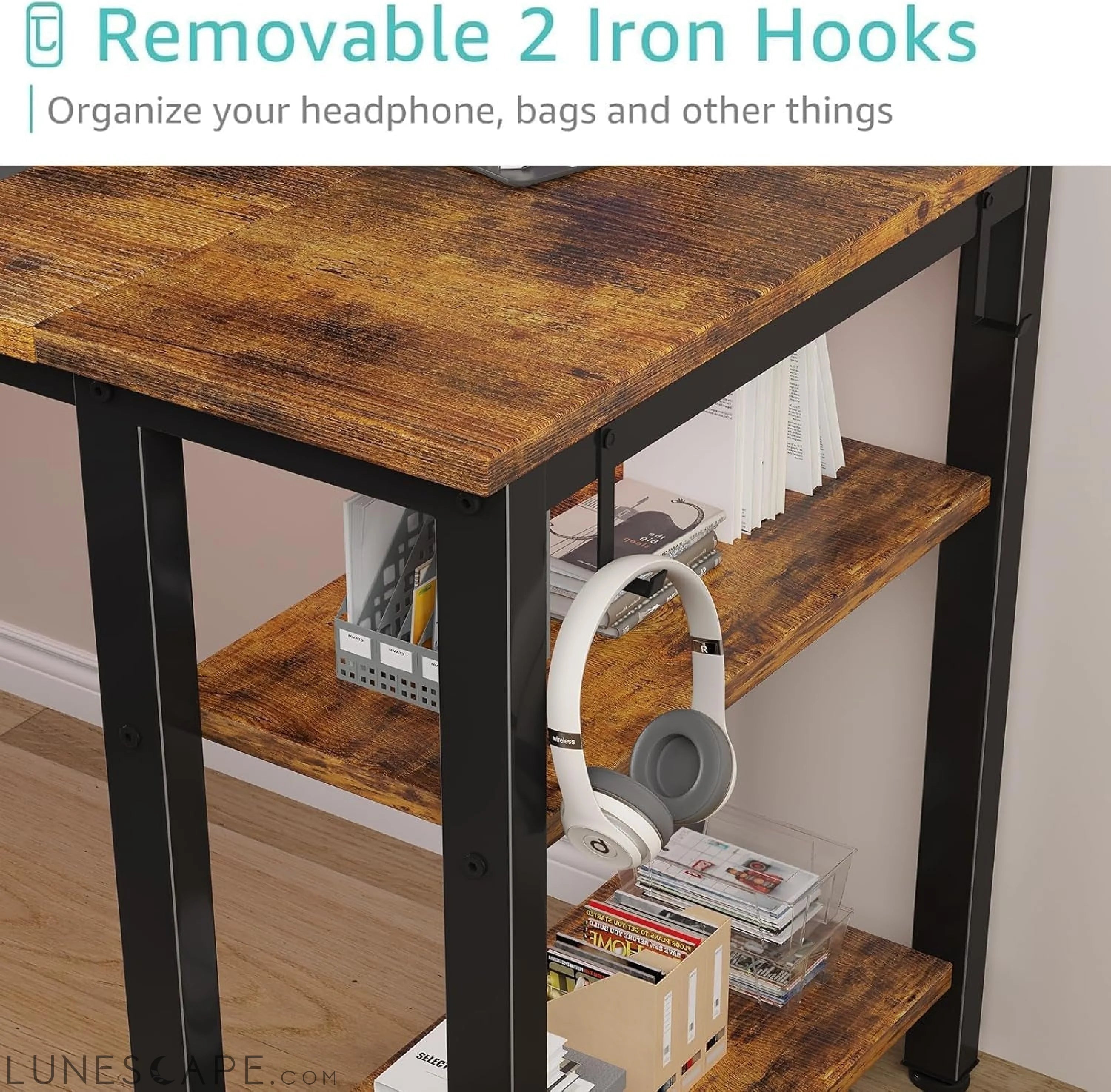 55 Inch Computer Desk with 4 Fabric Drawers & Storage Shelves, Writing LUNESCAPE