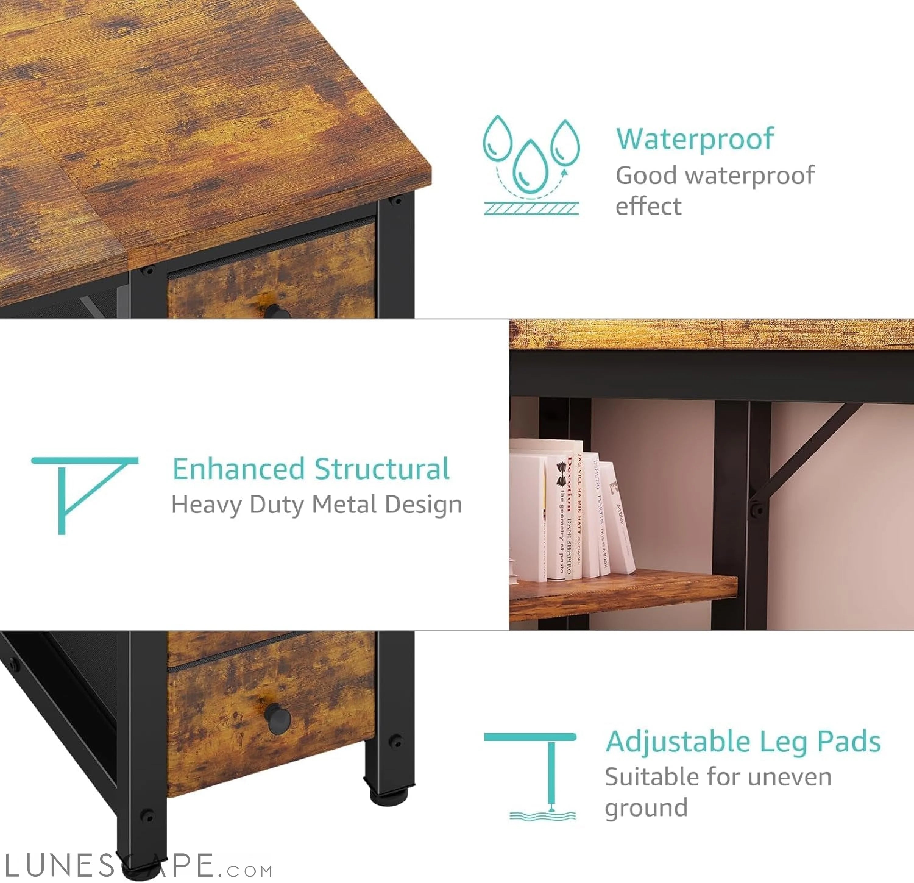 55 Inch Computer Desk with 4 Fabric Drawers & Storage Shelves, Writing LUNESCAPE