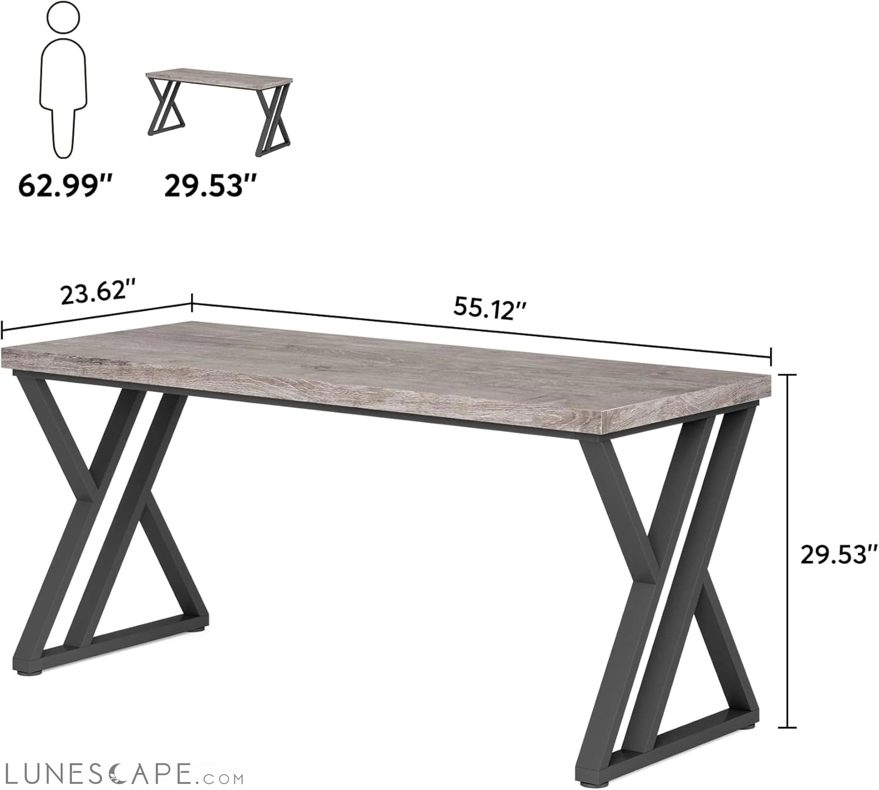 55 Inch Large Simple Industrial Computer Desk Study Writing Table Home LUNESCAPE