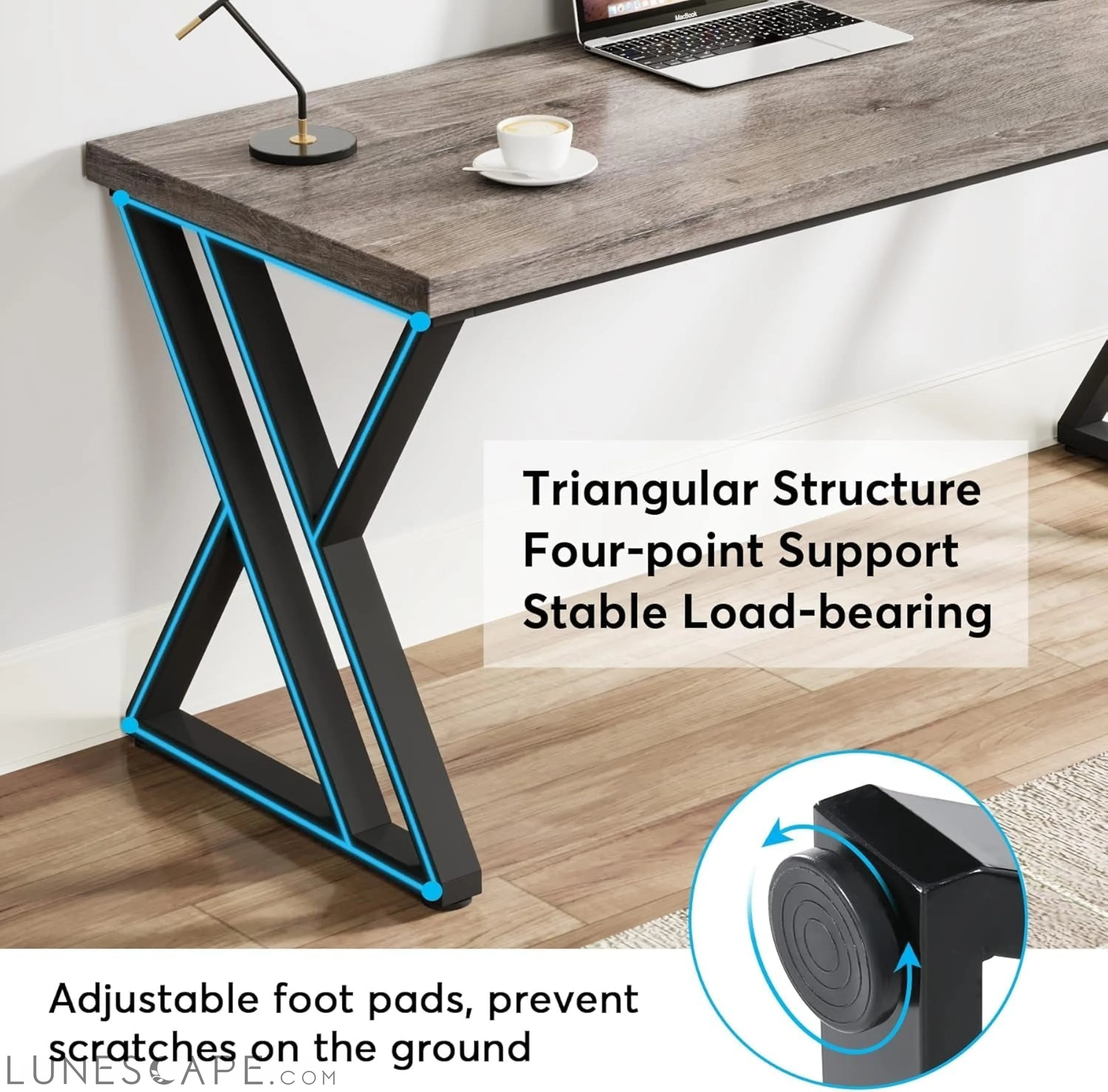 55 Inch Large Simple Industrial Computer Desk Study Writing Table Home LUNESCAPE