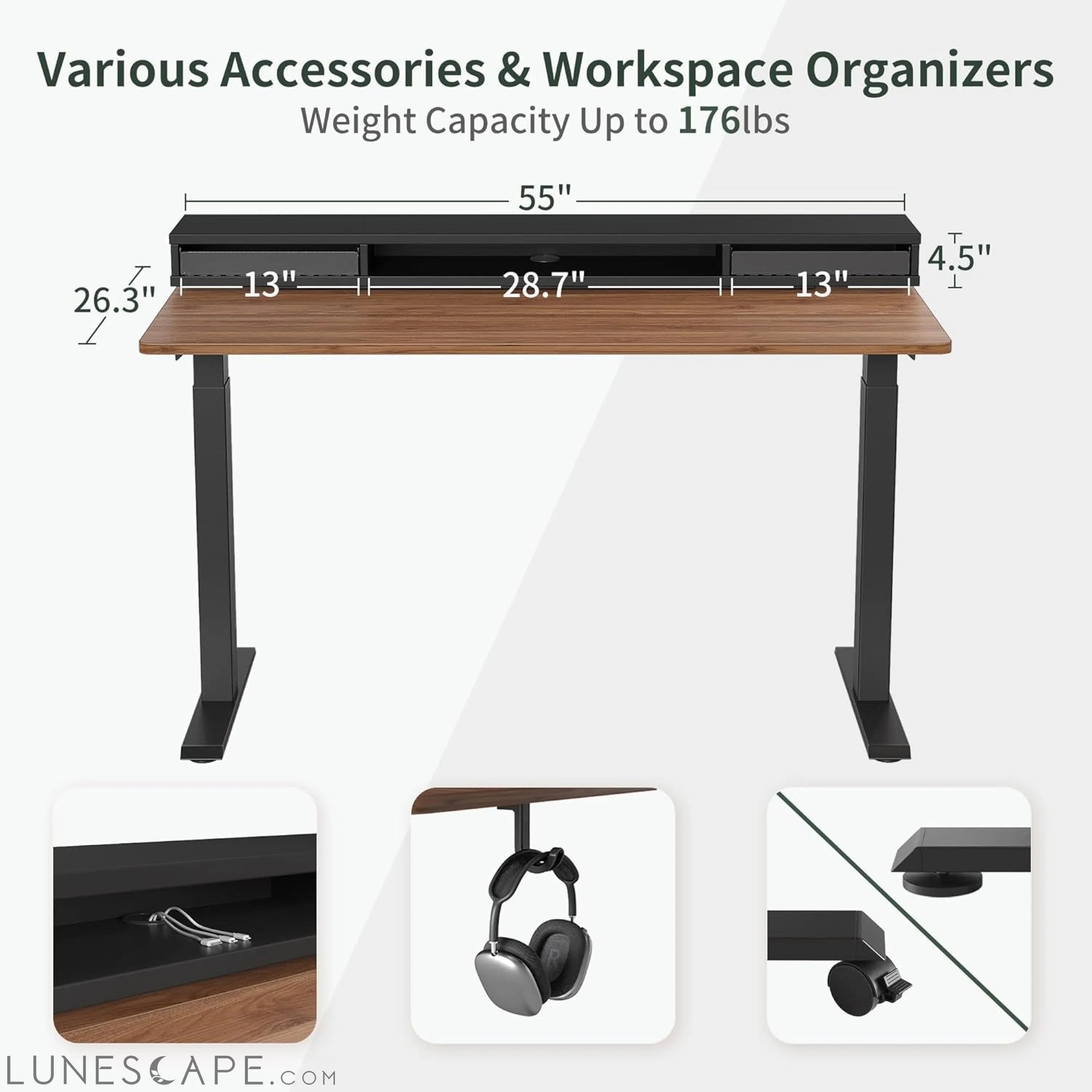 55 X 24 Inch Height Adjustable Electric Standing Desk with Double LUNESCAPE