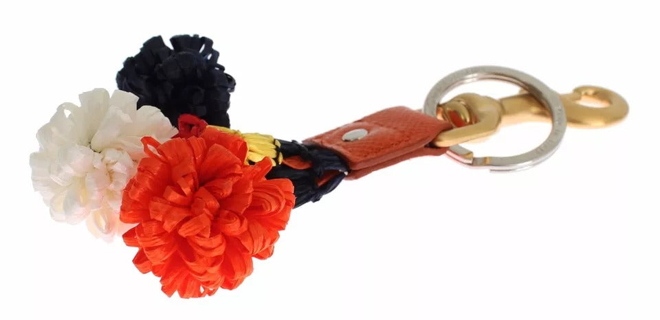 Dolce & Gabbana Brown Gold Raffia Leather Clasp Finder Chain Keyring LUNESCAPE