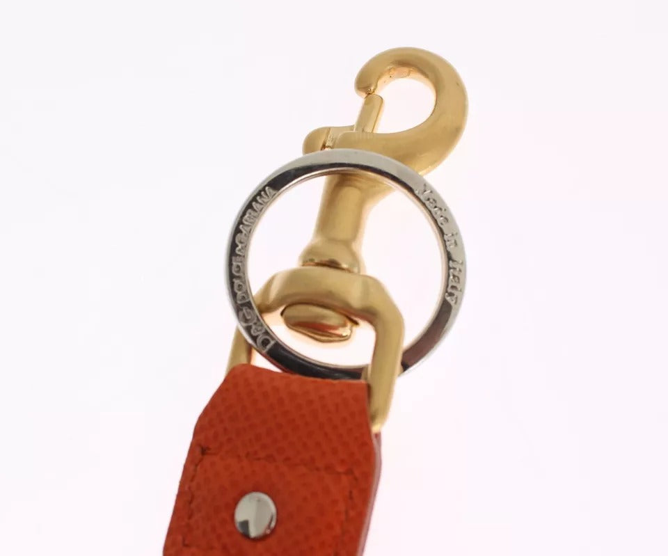 Dolce & Gabbana Brown Gold Raffia Leather Clasp Finder Chain Keyring LUNESCAPE