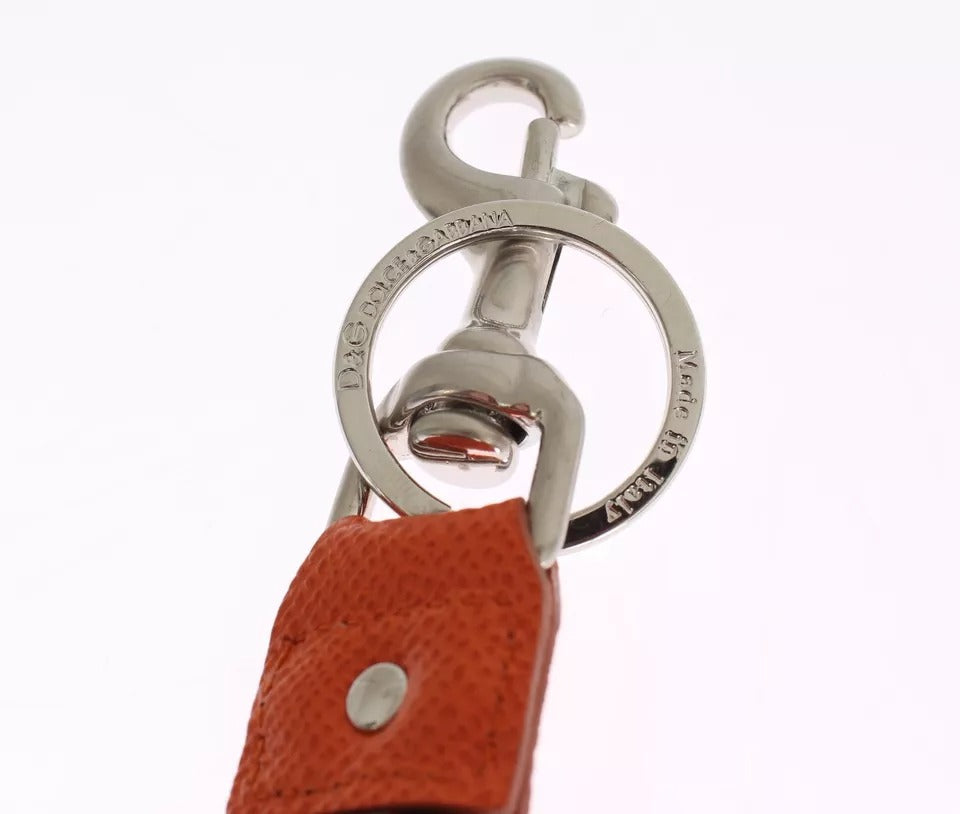 Dolce & Gabbana Silver Brown Raffia Leather Clasp Finder Chain Keyring LUNESCAPE