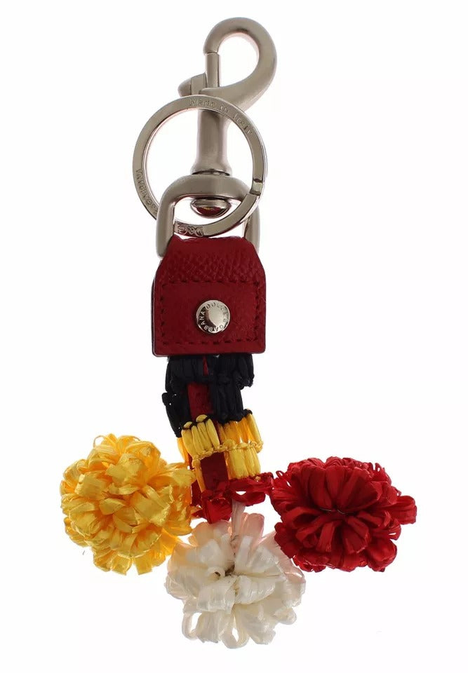 Dolce & Gabbana Silver Brown Raffia Leather Clasp Finder Chain Keyring LUNESCAPE