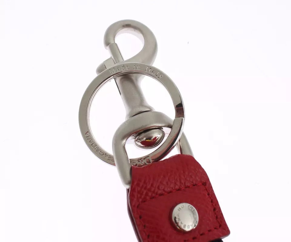 Dolce & Gabbana Silver Brown Raffia Leather Clasp Finder Chain Keyring LUNESCAPE