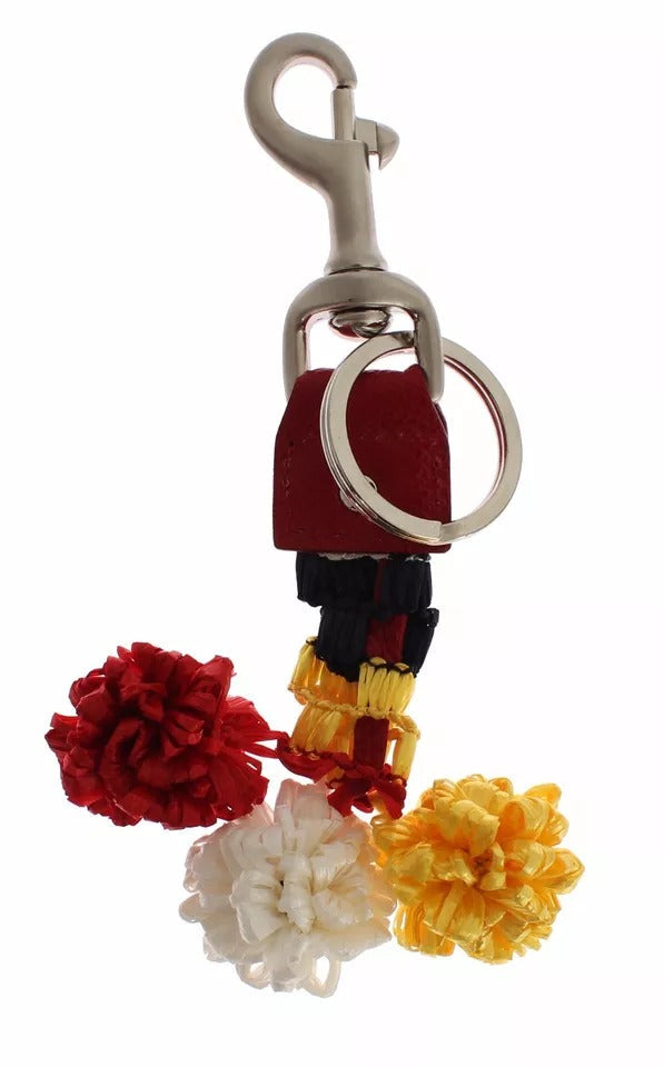 Dolce & Gabbana Silver Brown Raffia Leather Clasp Finder Chain Keyring LUNESCAPE