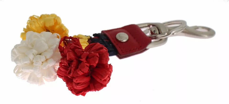 Dolce & Gabbana Silver Brown Raffia Leather Clasp Finder Chain Keyring LUNESCAPE