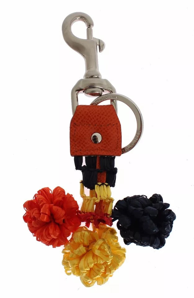 Dolce & Gabbana Red Yellow Raffia Leather Clasp Finder Keyring Keychain LUNESCAPE
