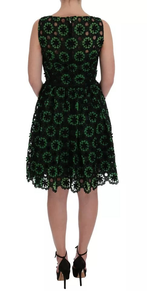 Dolce & Gabbana Green Floral Ricamo A-Line Shift Dress LUNESCAPE