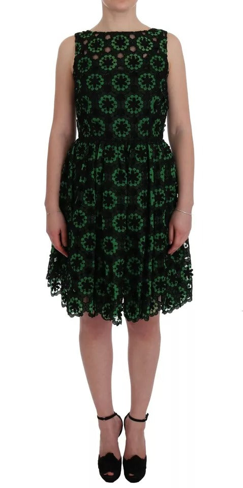 Dolce & Gabbana Green Floral Ricamo A-Line Shift Dress LUNESCAPE