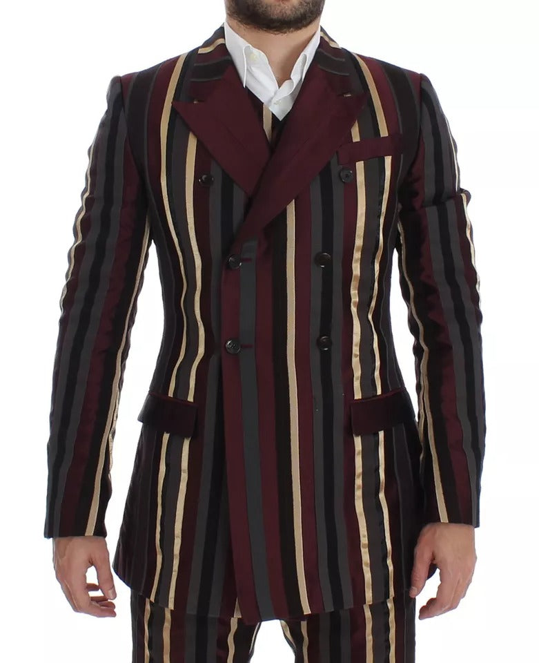 Dolce & Gabbana Multicolor Striped Runway 3 Piece Slim Fit Vest Suit