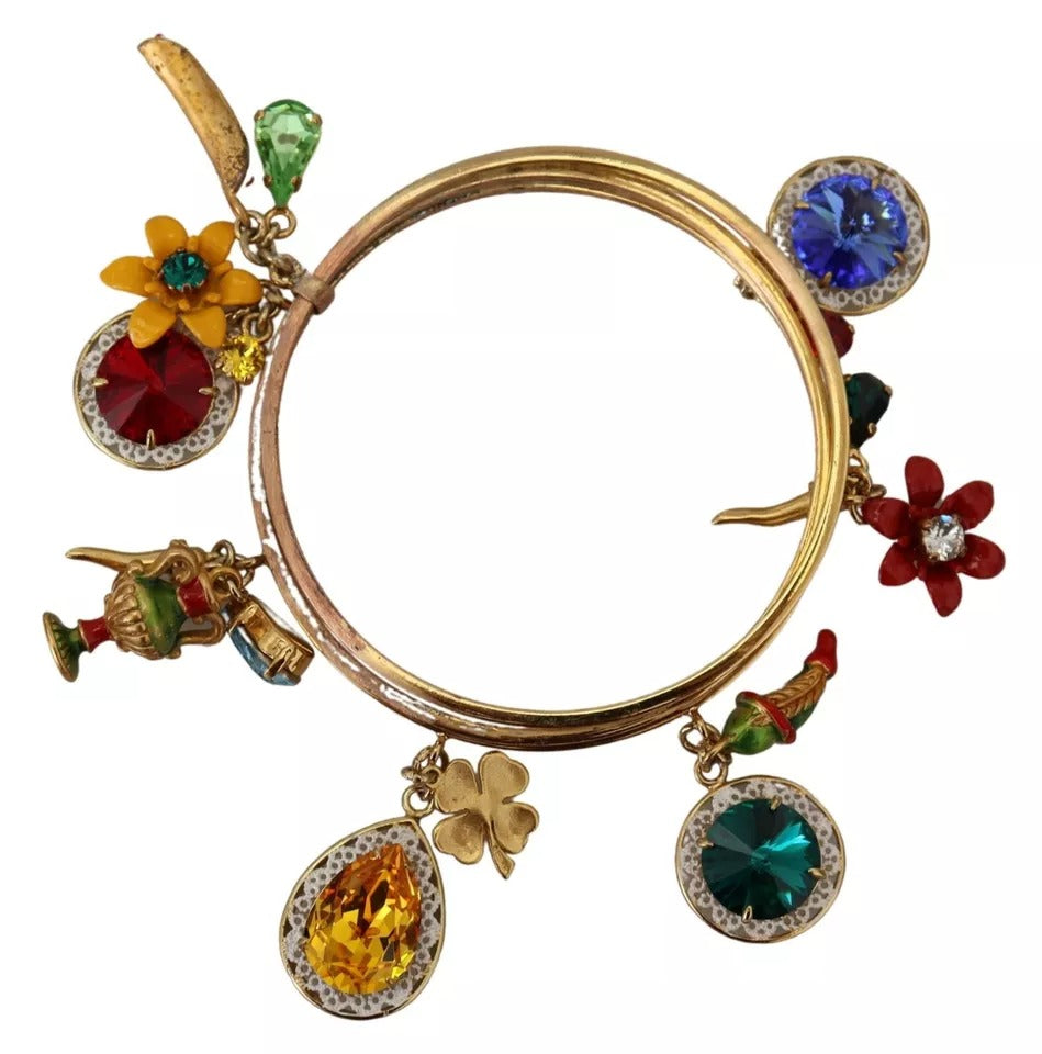 Dolce & Gabbana Multicolor Crystal Gold Tone Brass Bangle Bracelet LUNESCAPE