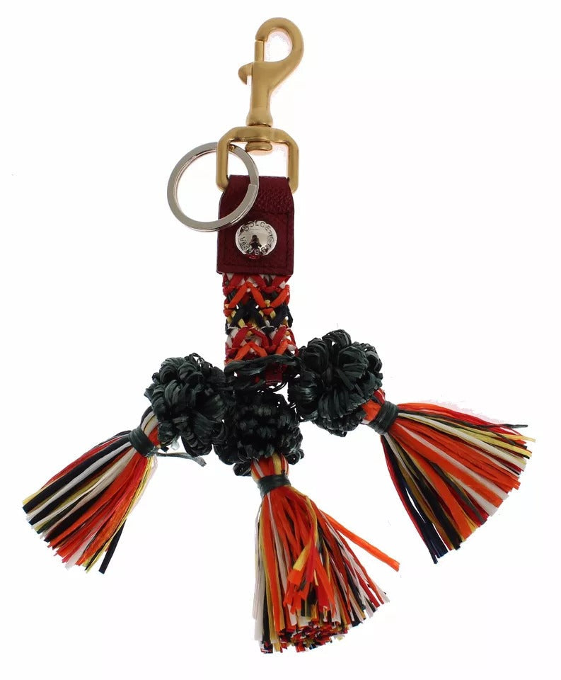 Dolce & Gabbana Multicolor Raffia Leather Clasp Finder Chain Keyring LUNESCAPE