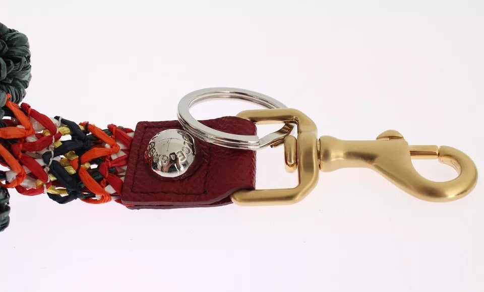Dolce & Gabbana Multicolor Raffia Leather Clasp Finder Chain Keyring LUNESCAPE