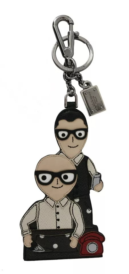 Dolce & Gabbana Silver Leather Dominico Stefano #DGFAMILY Logo Badge Keychain LUNESCAPE