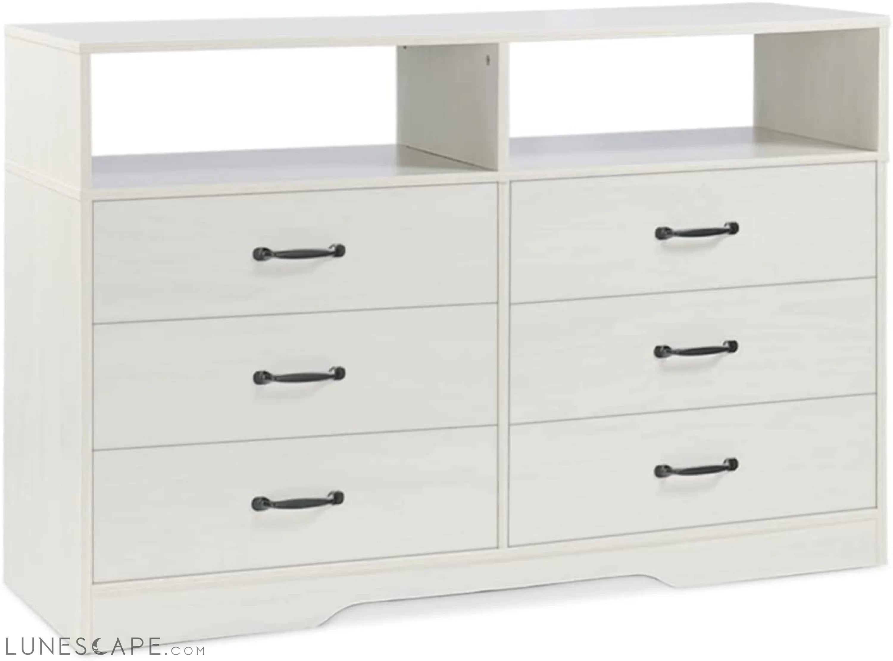 6 Drawer Dresser, White, Modern Wood with Shelves LUNESCAPE