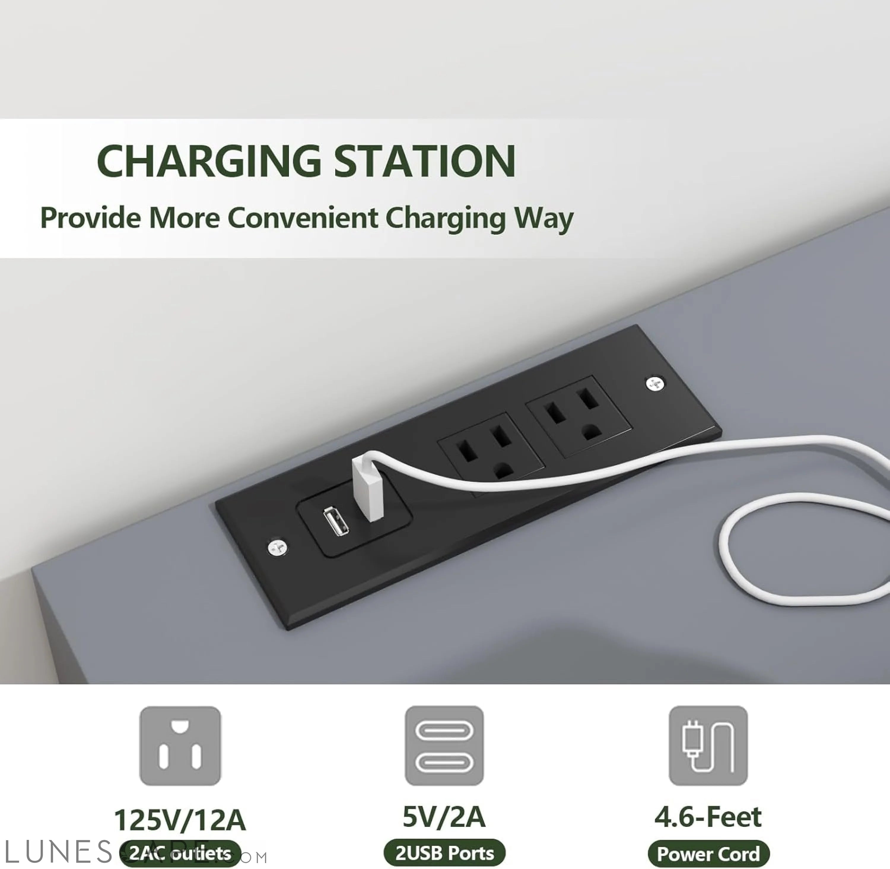 6 Drawers Dresser with Power Outlet, Accent Chests of Drawers with LED LUNESCAPE