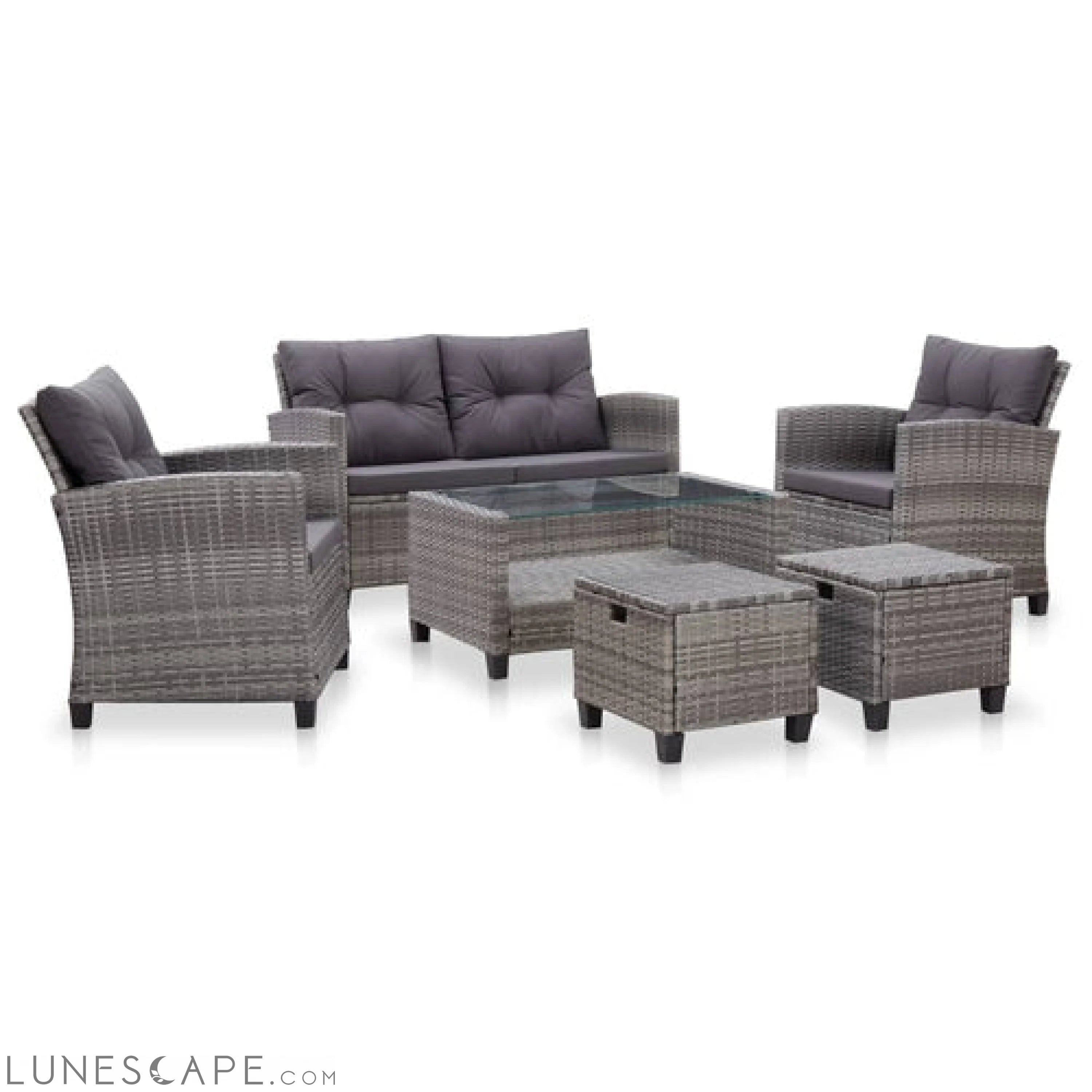 6 Piece Garden Sofa Set with Cushions Poly Rattan Dark Gray LUNESCAPE