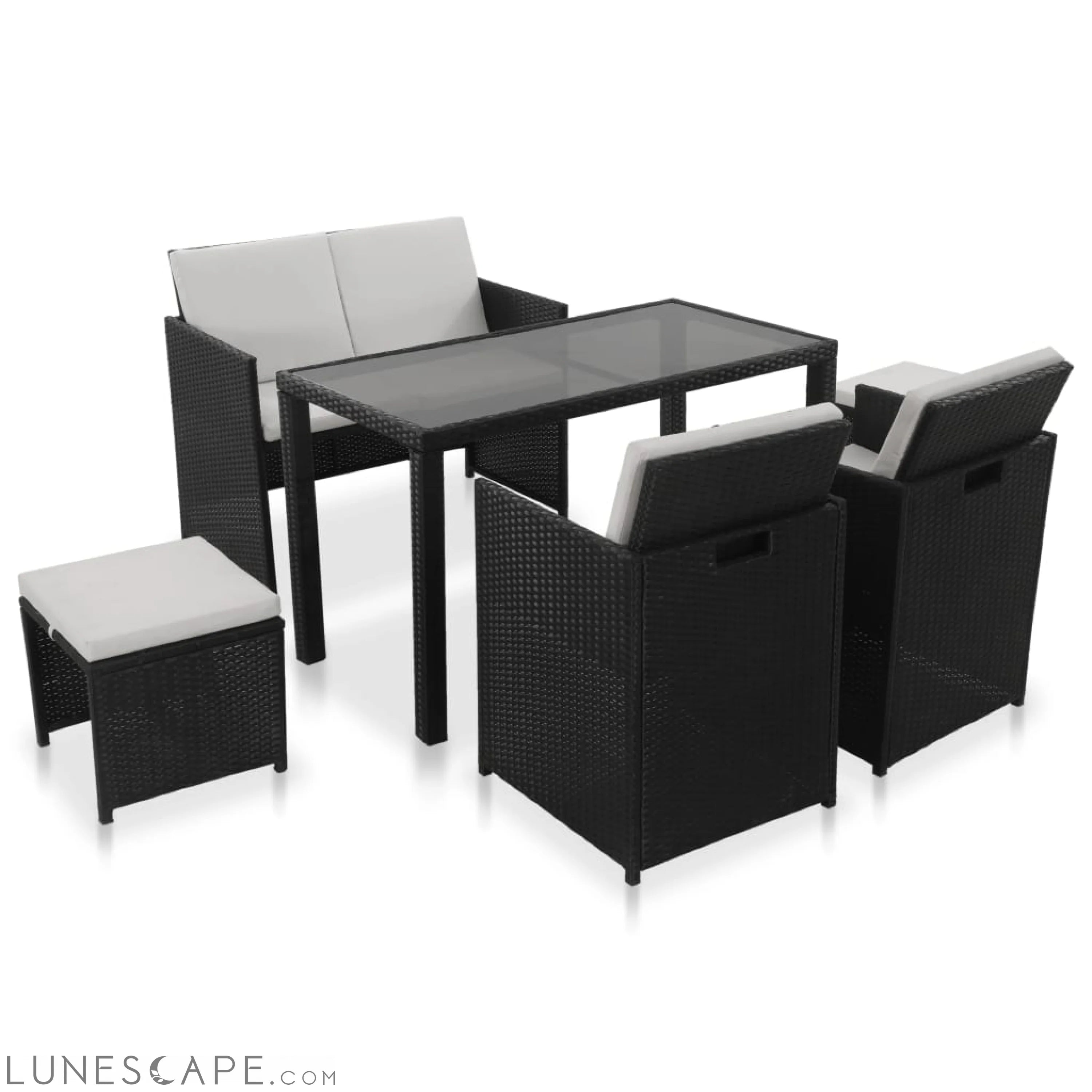 6 Piece Outdoor Dining Set with Cushions Poly Rattan Black LUNESCAPE