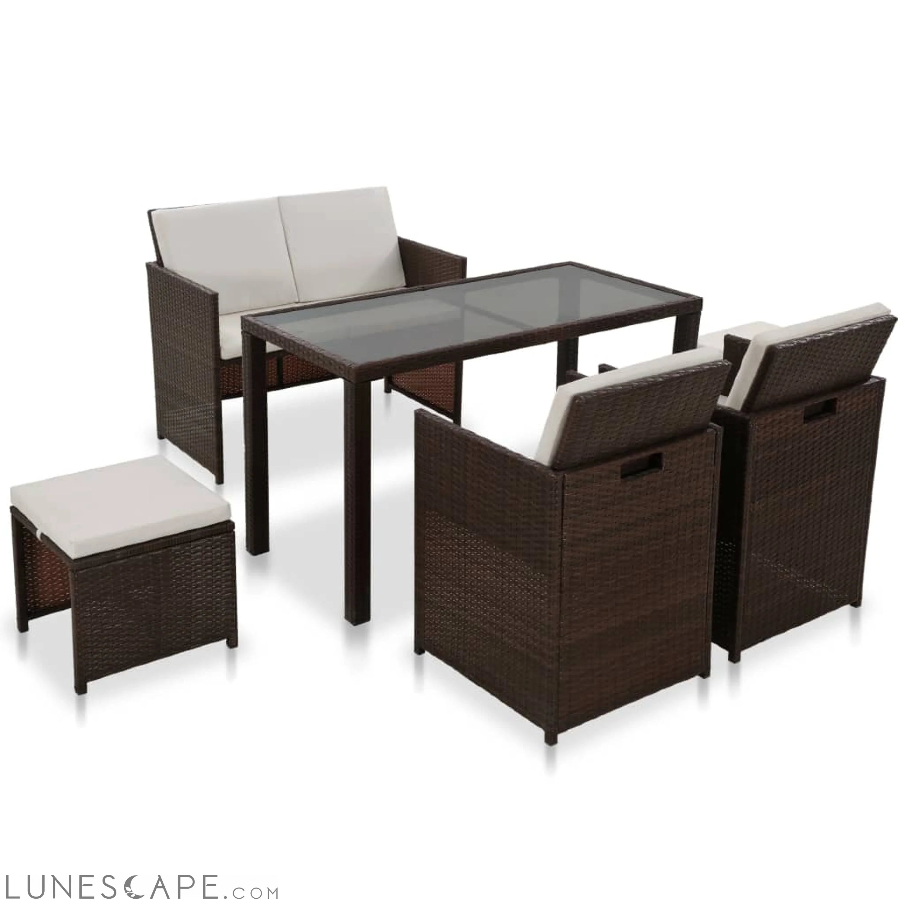 6 Piece Outdoor Dining Set with Cushions Poly Rattan Black LUNESCAPE