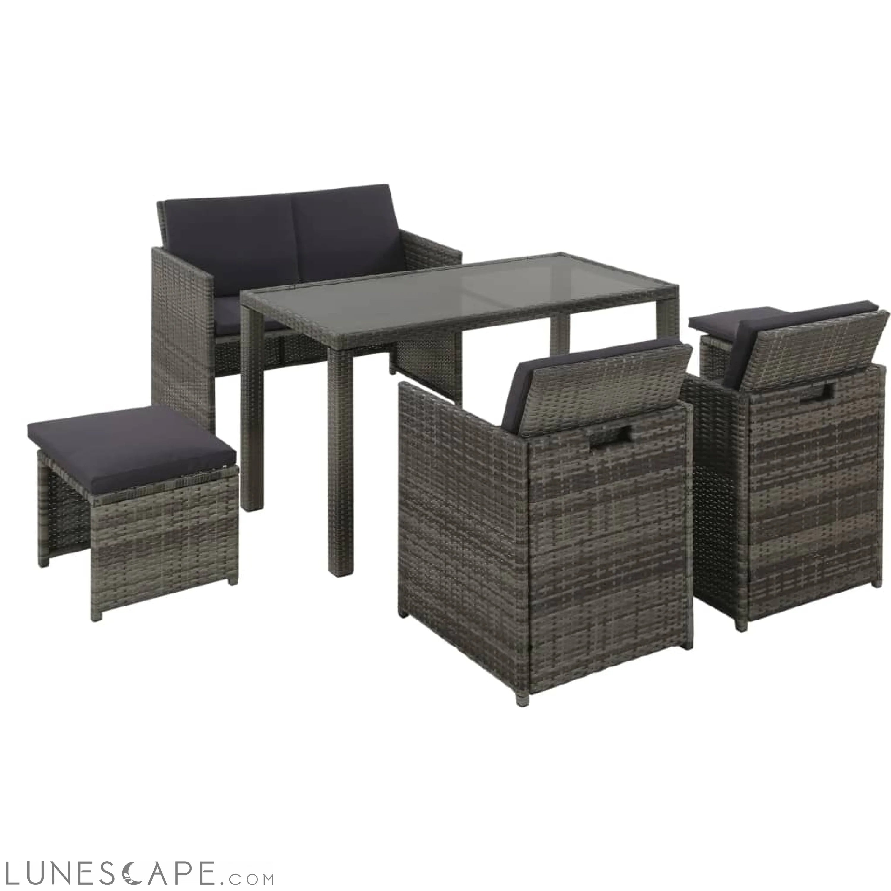 6 Piece Outdoor Dining Set with Cushions Poly Rattan Black LUNESCAPE