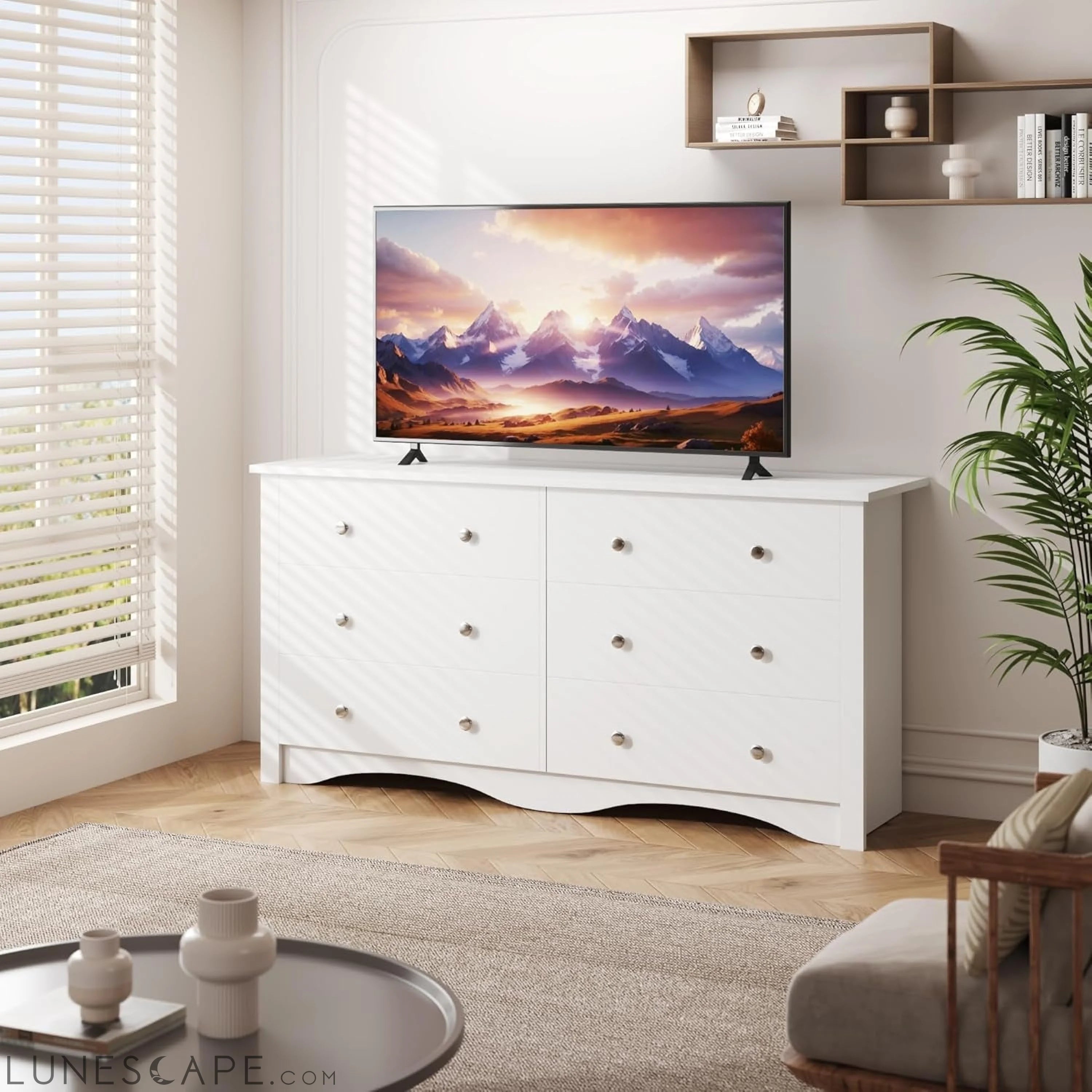 6 Wood Drawers Dresser for Bedroom, Double Dresser for TV up to 65 LUNESCAPE